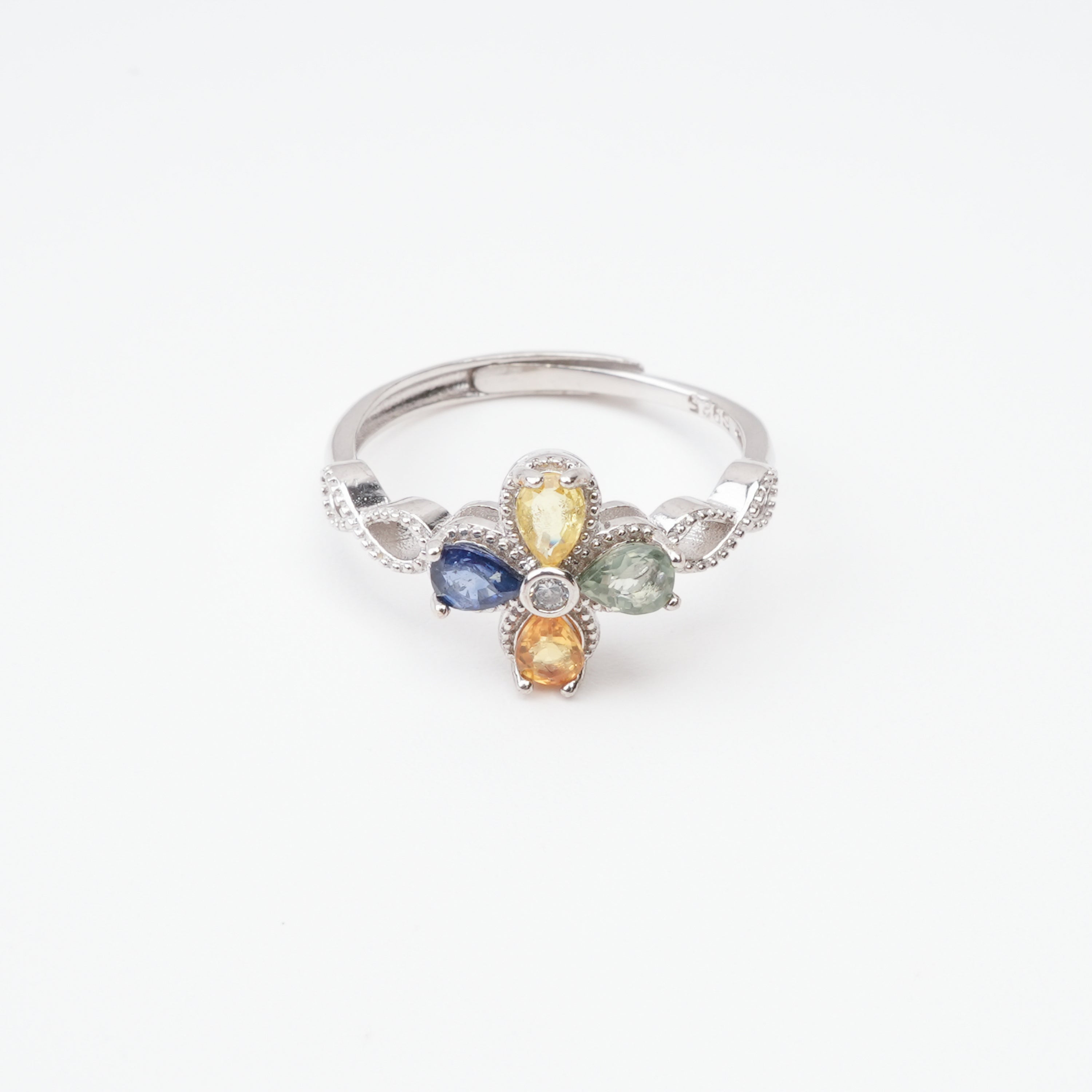 Perrine Multicolor Pear Cut Clover Sterling Silver Ring