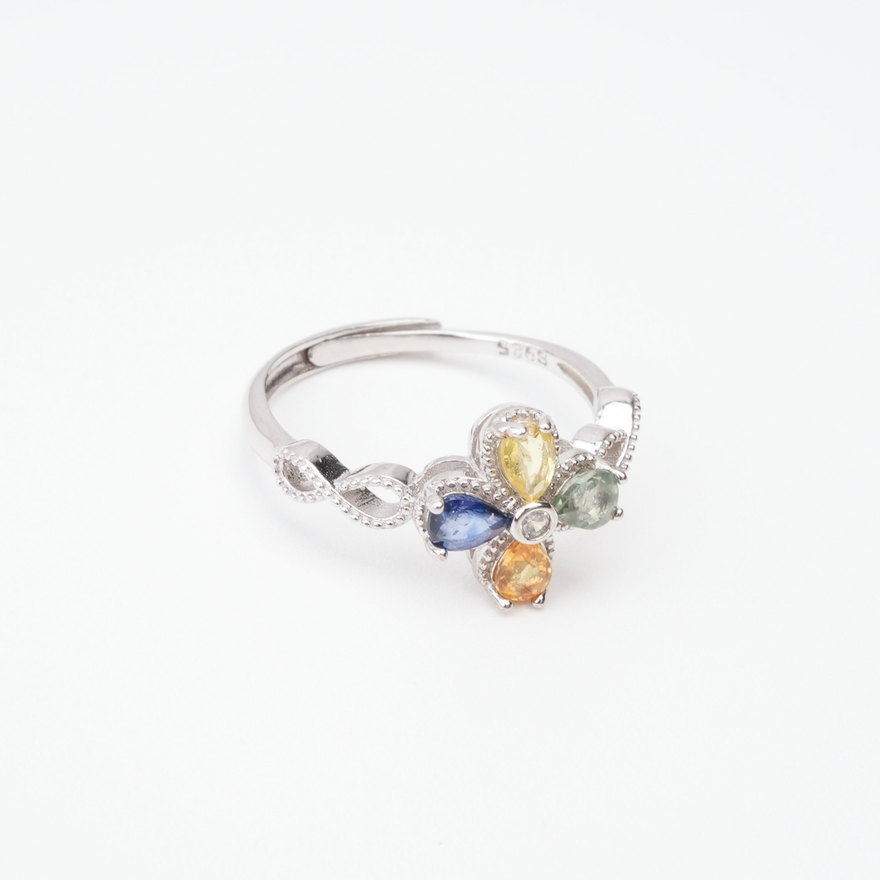 Perrine Multicolor Pear Cut Clover Sterling Silver Ring