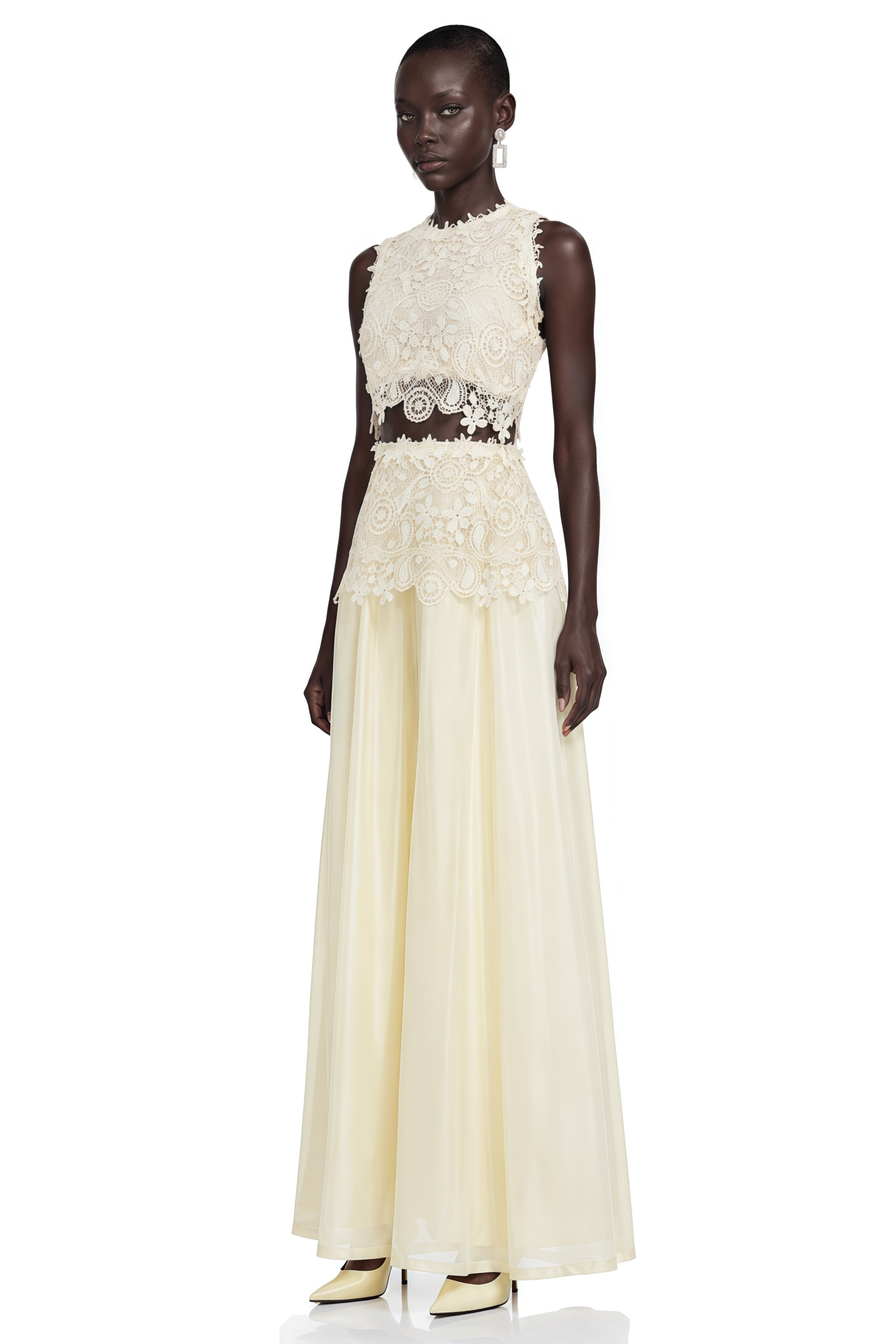 Petra White Lace Round Neck Top & Trouser Set