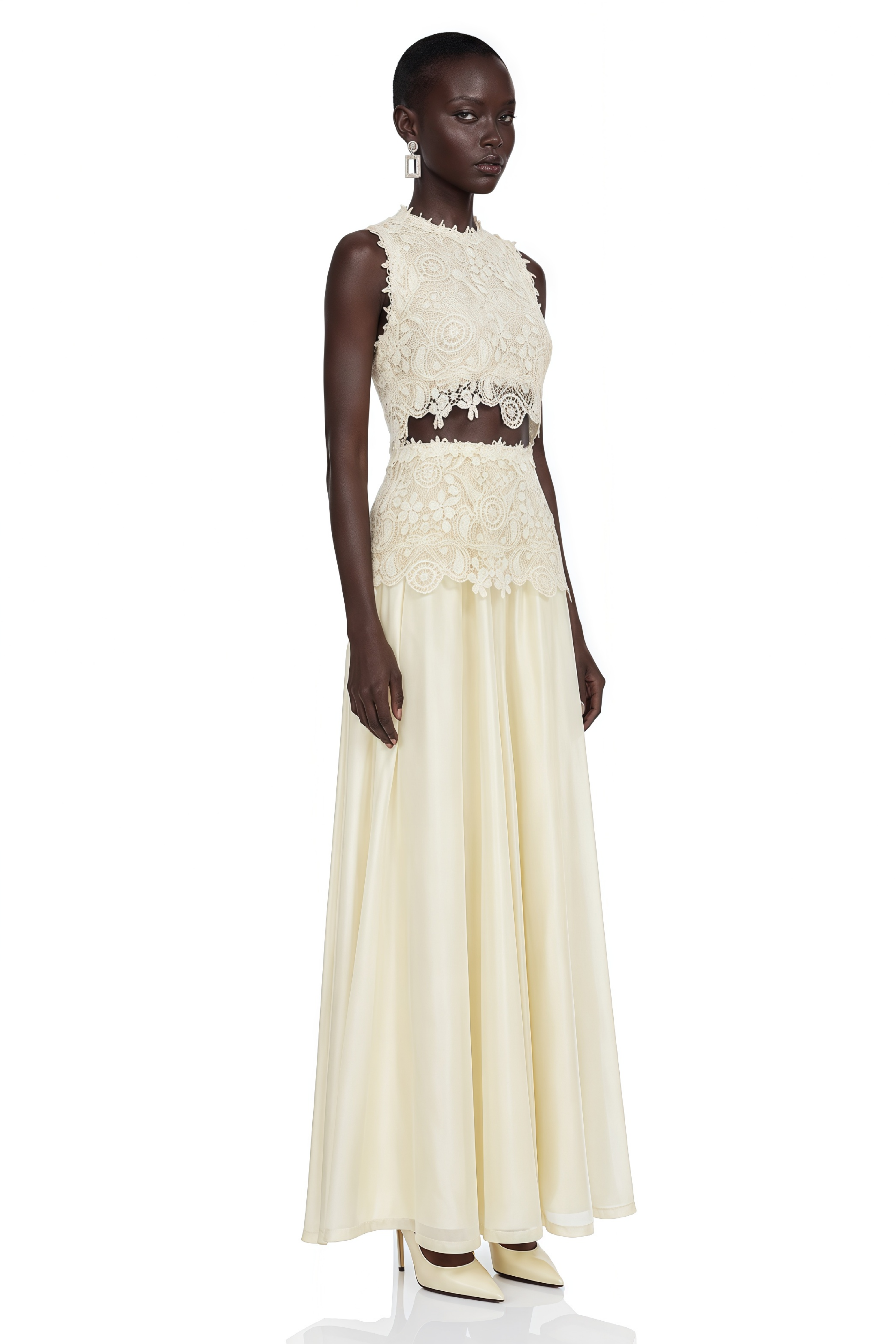 Petra White Lace Round Neck Top & Trouser Set