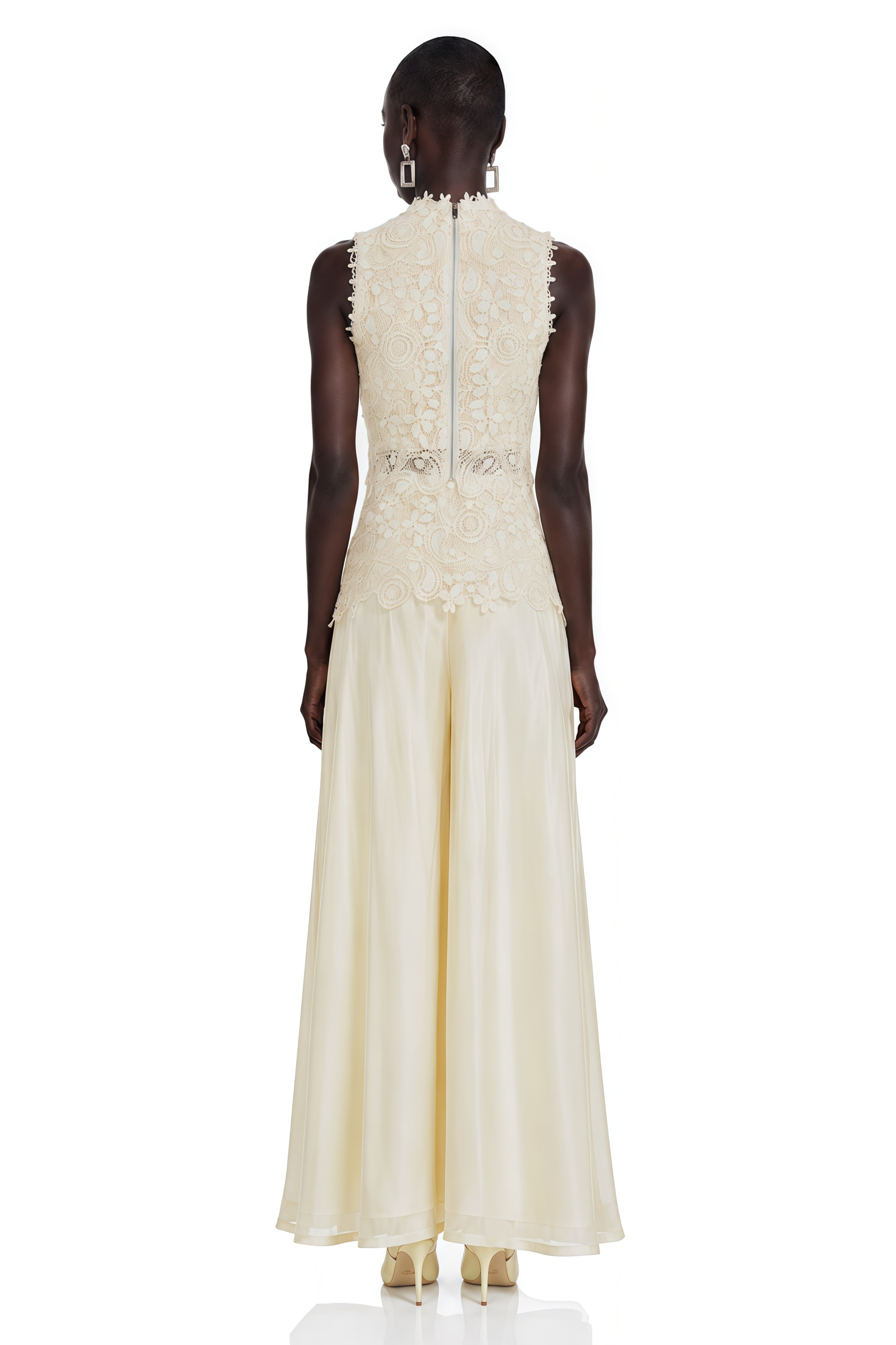 Petra White Lace Round Neck Top & Trouser Set