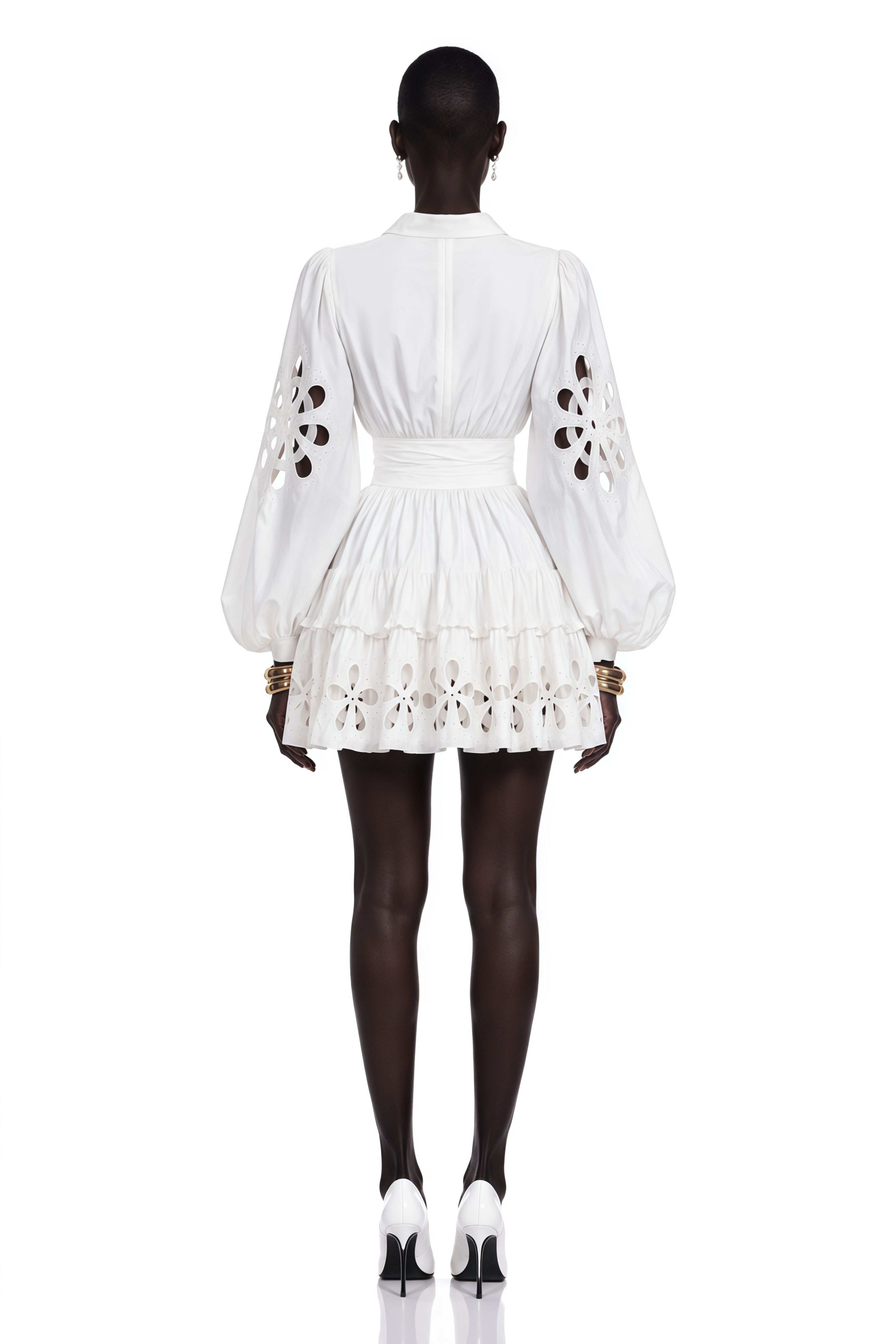 Philomena White Cut-Out Floral Ruffled Mini Dress