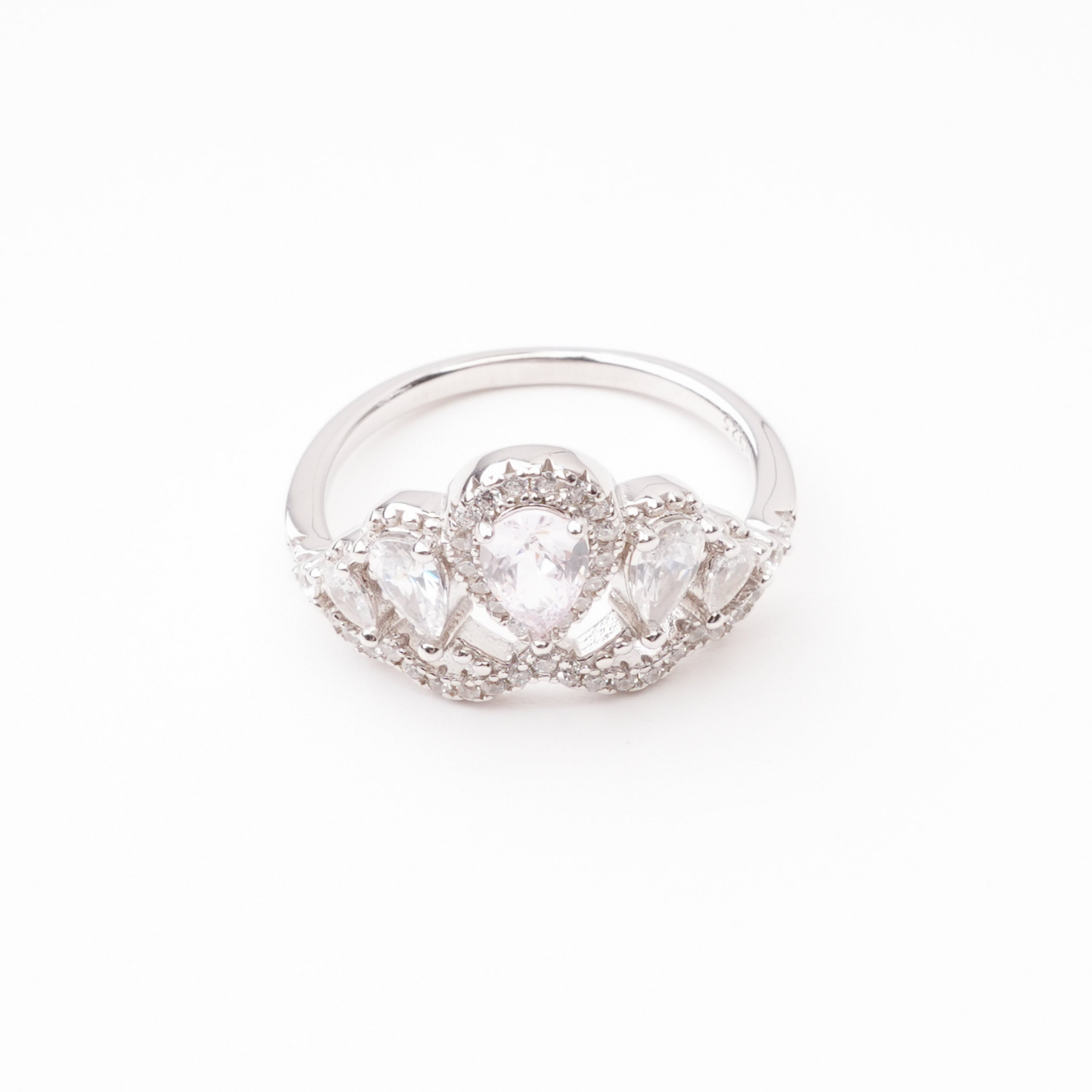 Carmen Pink Pear Cut Gemstone Crown Pavé Crystal Sterling Silver Ring