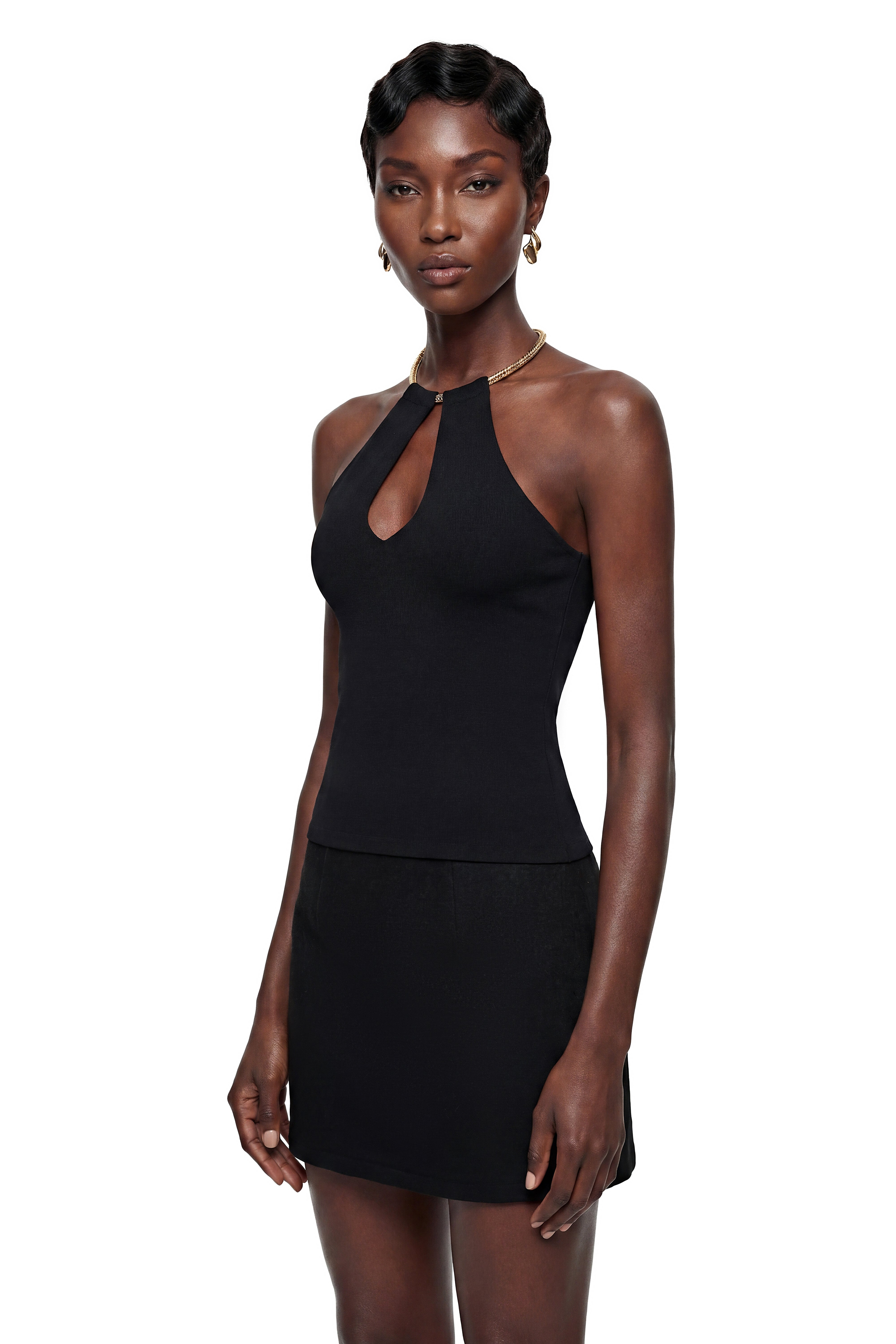 Poppy Black Halterneck Top with Chain Detail
