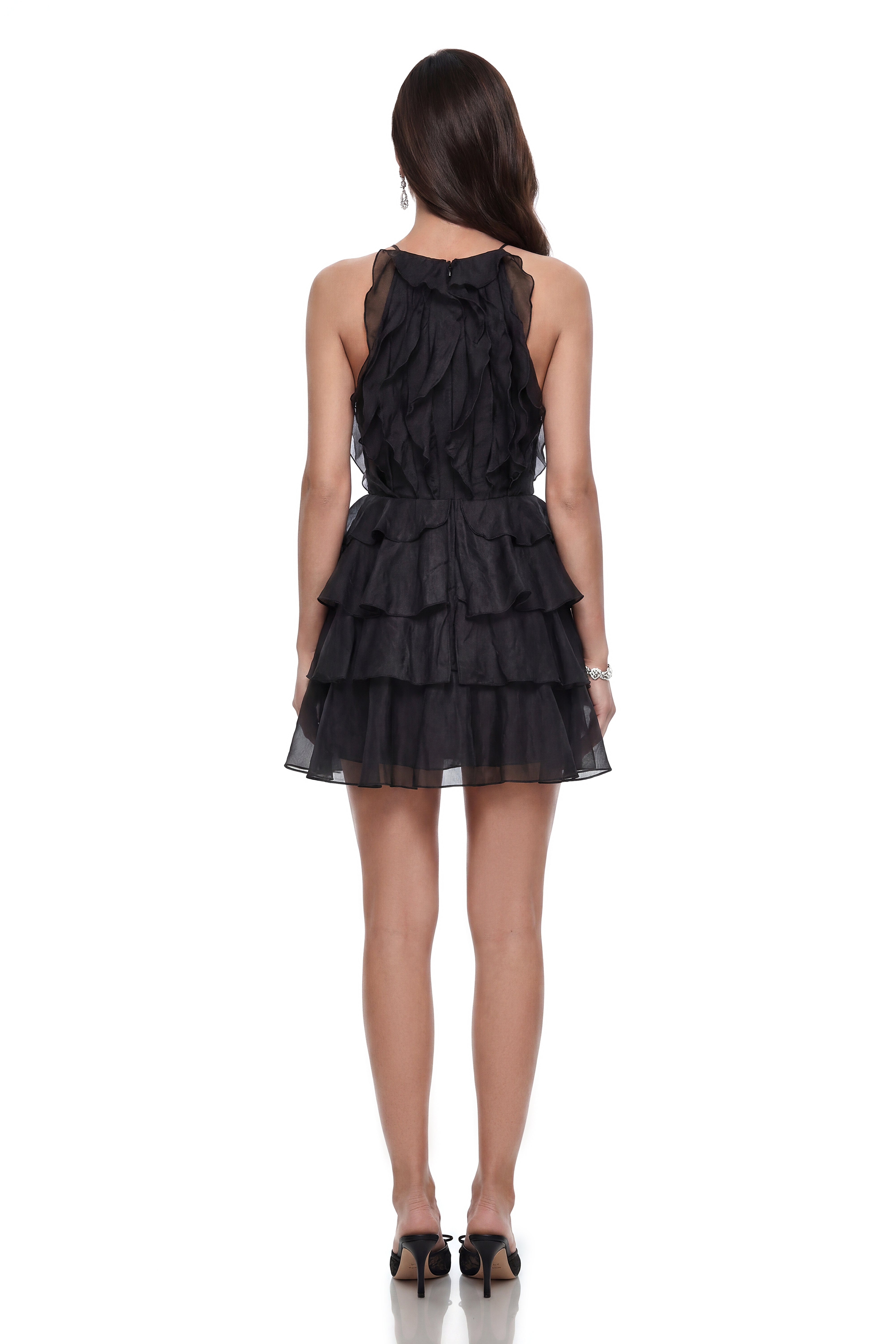 Priscilla Black Ruffled Tiered Mini Dress
