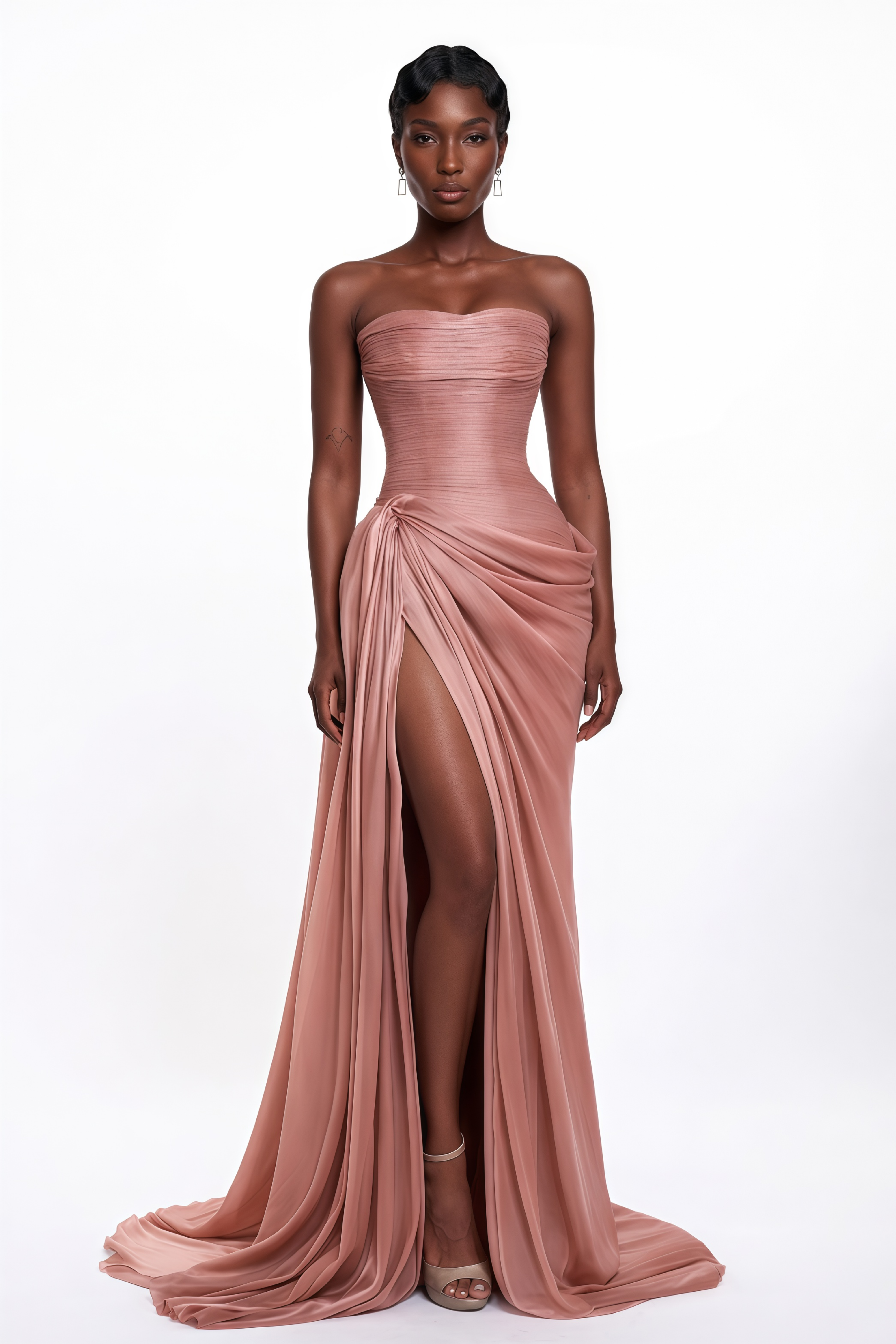 Pink Asymmetrical Ruched Maxi Dress