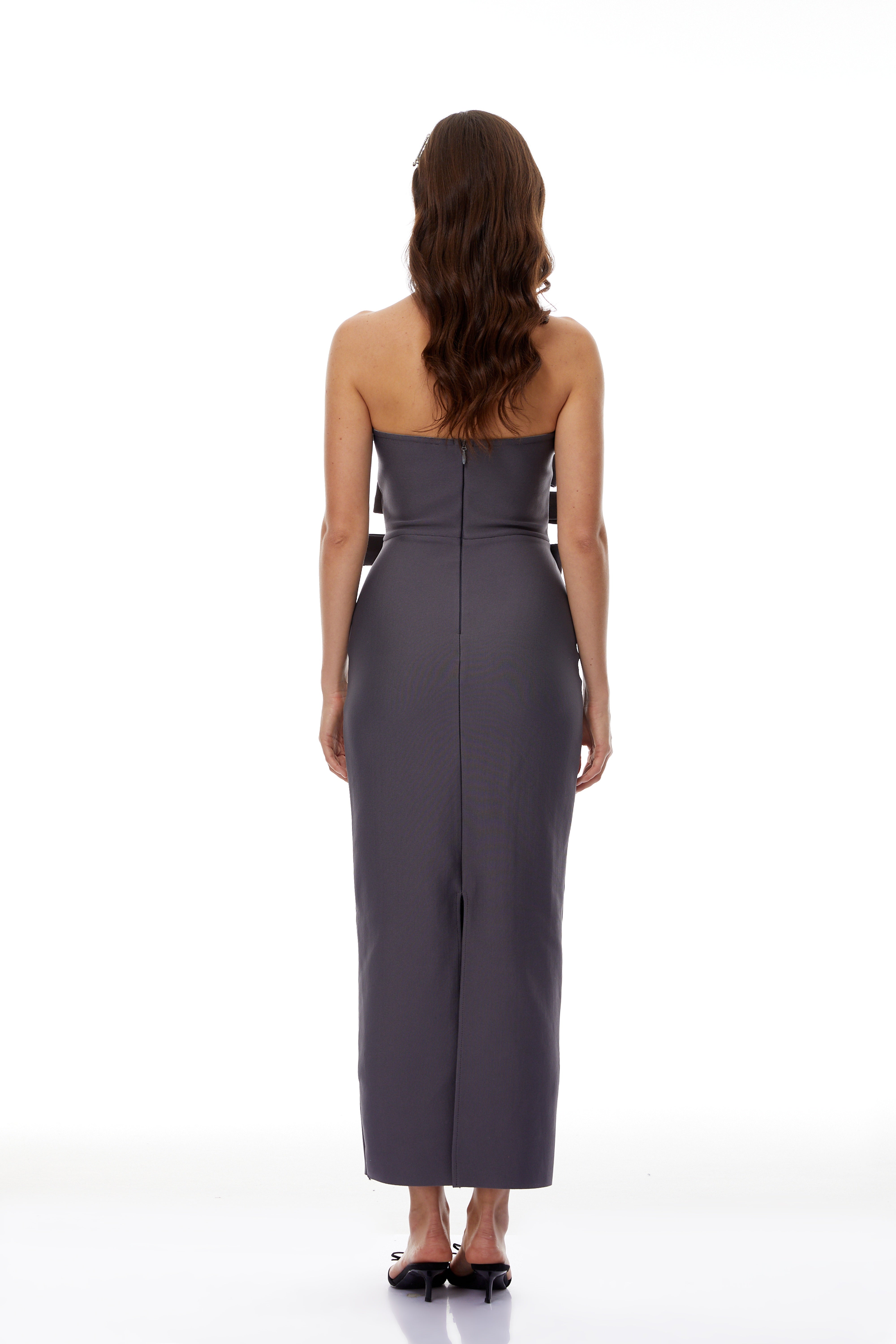 Quinnie Grey Bandage Bodycon Maxi Dress with Bow