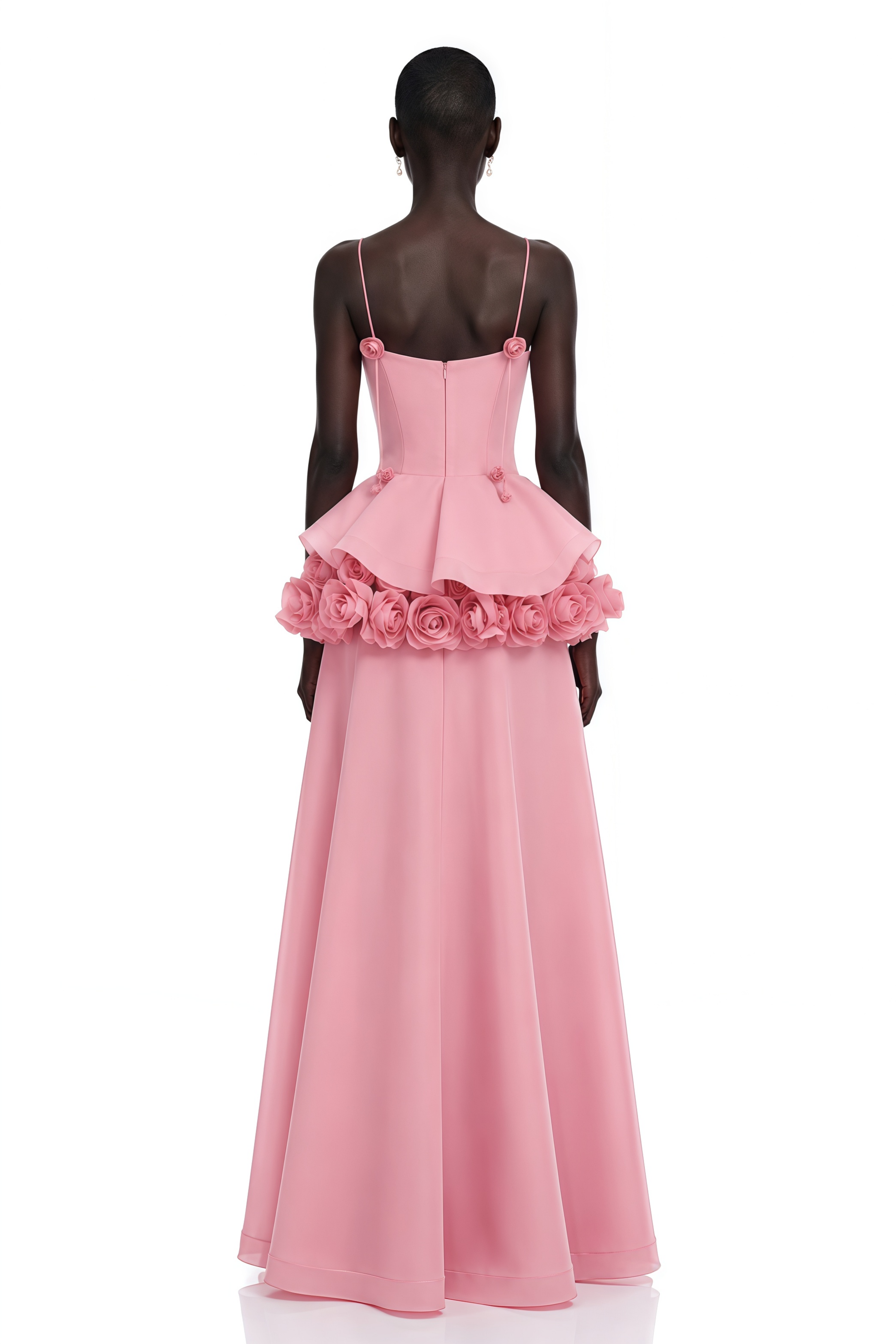 Quitterie Pink Asymmetrical Maxi Dress with 3D Florals