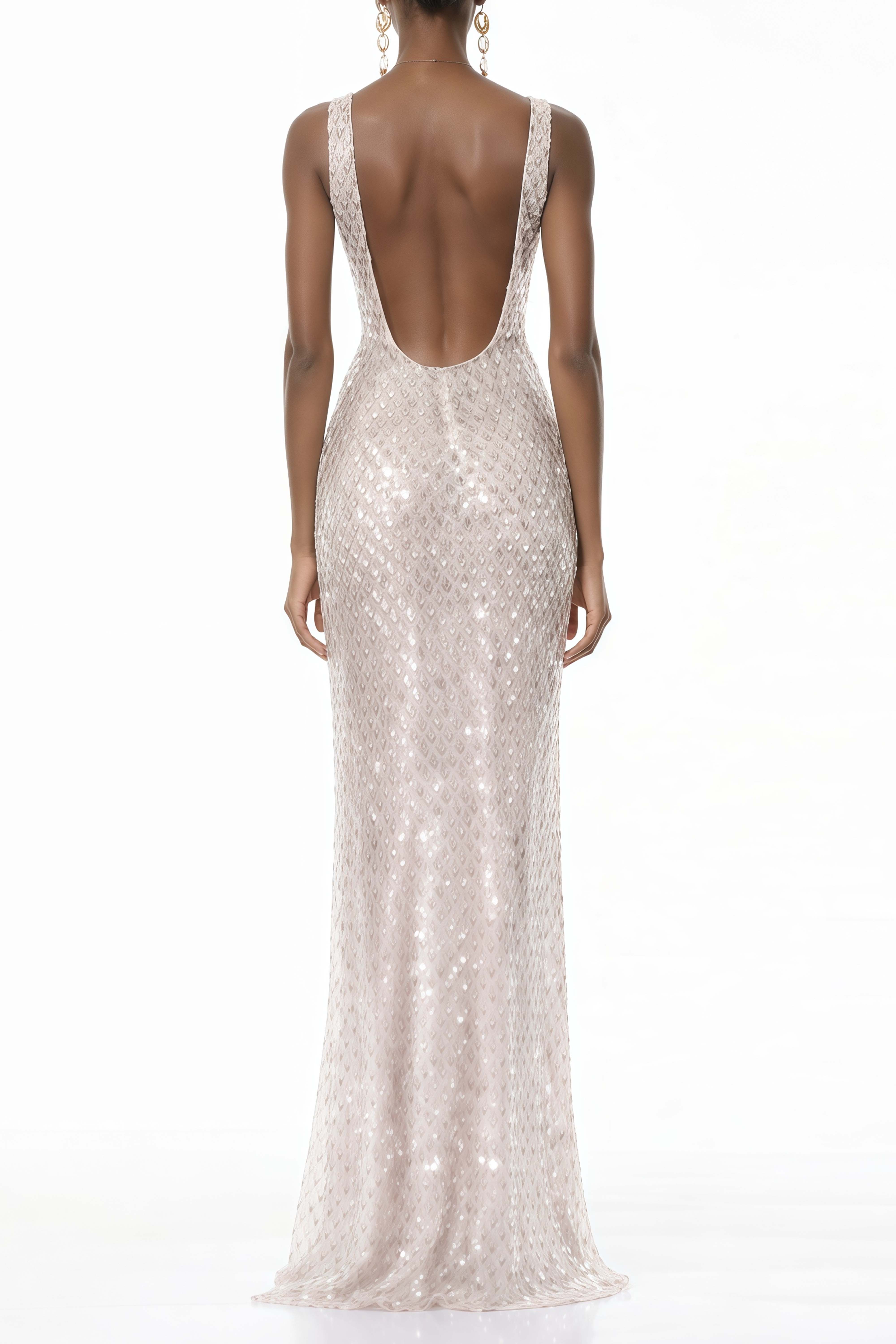 Raelynn Weißes Maxikleid mit tiefem V-Ausschnitt und figurbetonter Passform