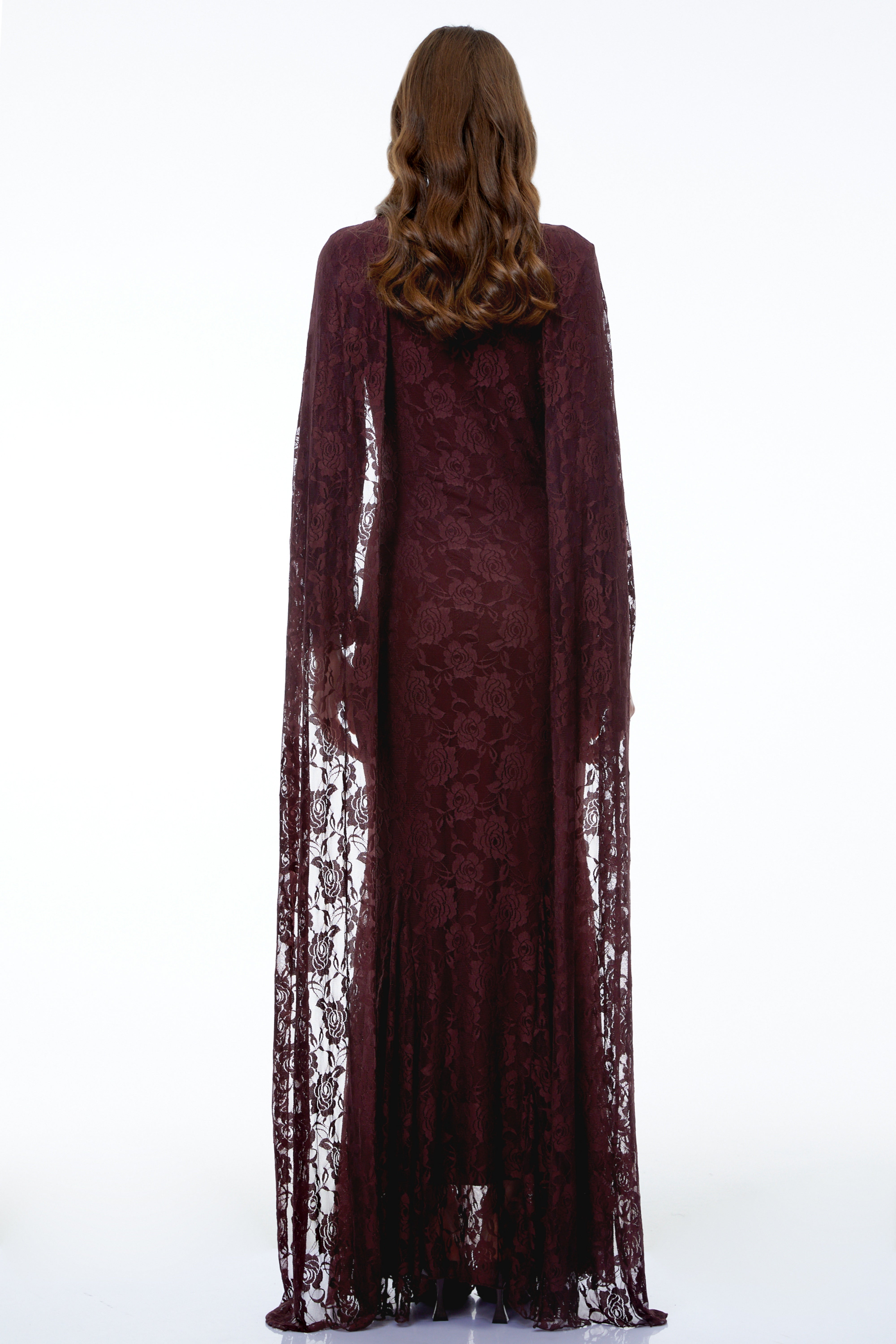 Rafaela Reddish Brown Floral Maxi Dress with Cape