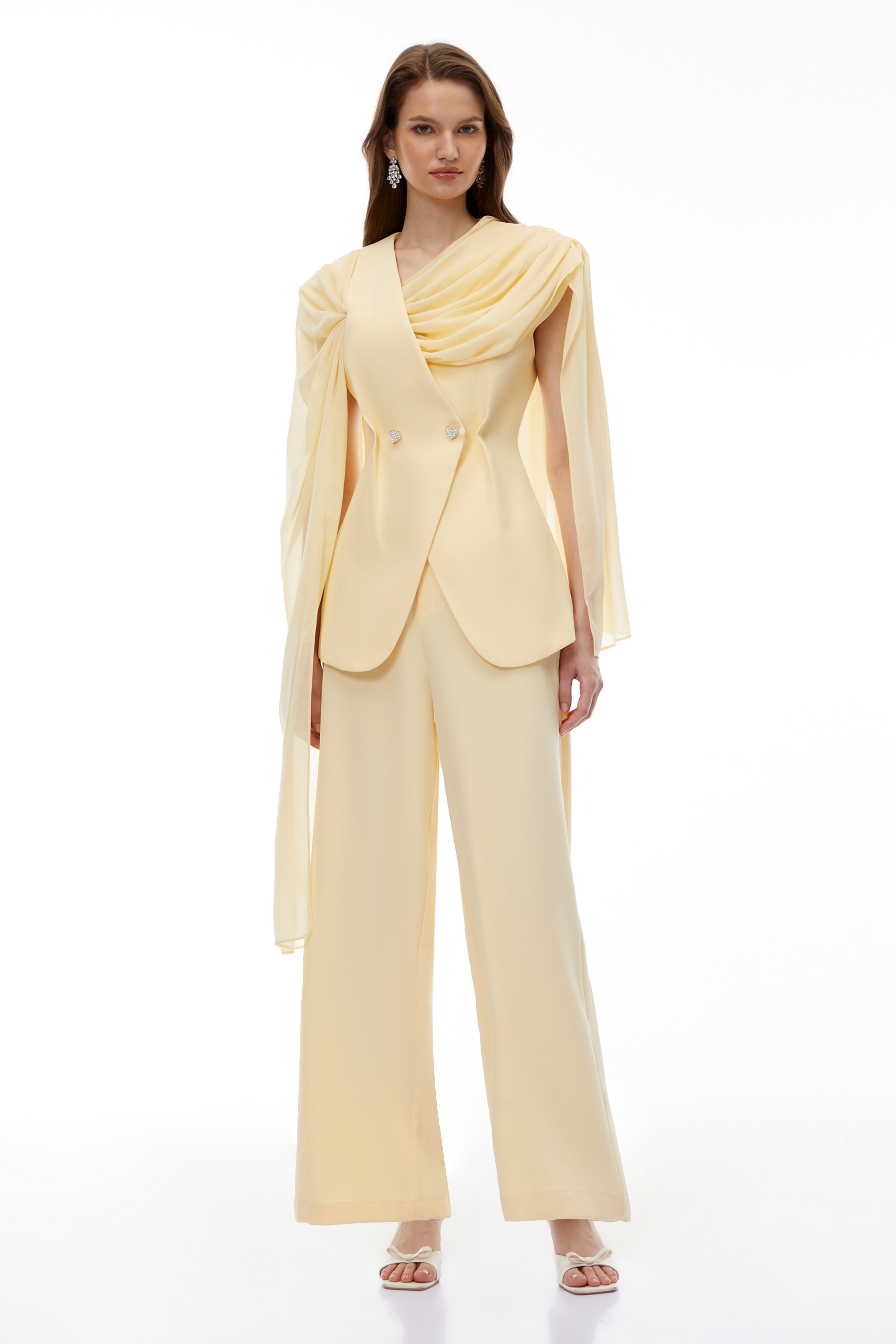 Raisa Yellow Draped Cape Top & Trousers Set