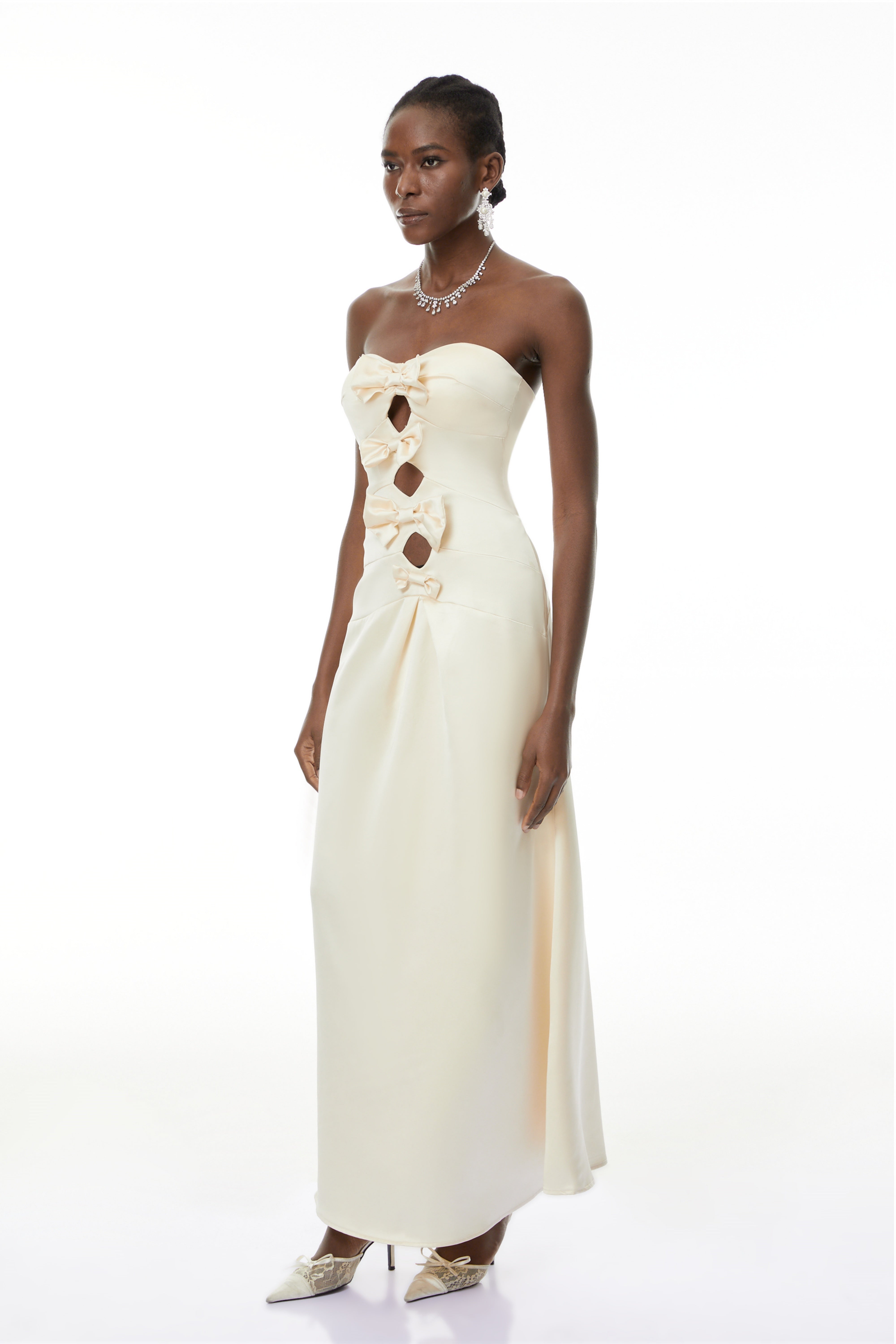 Ramona White Cut-Out Bow Pleated Maxi Dress