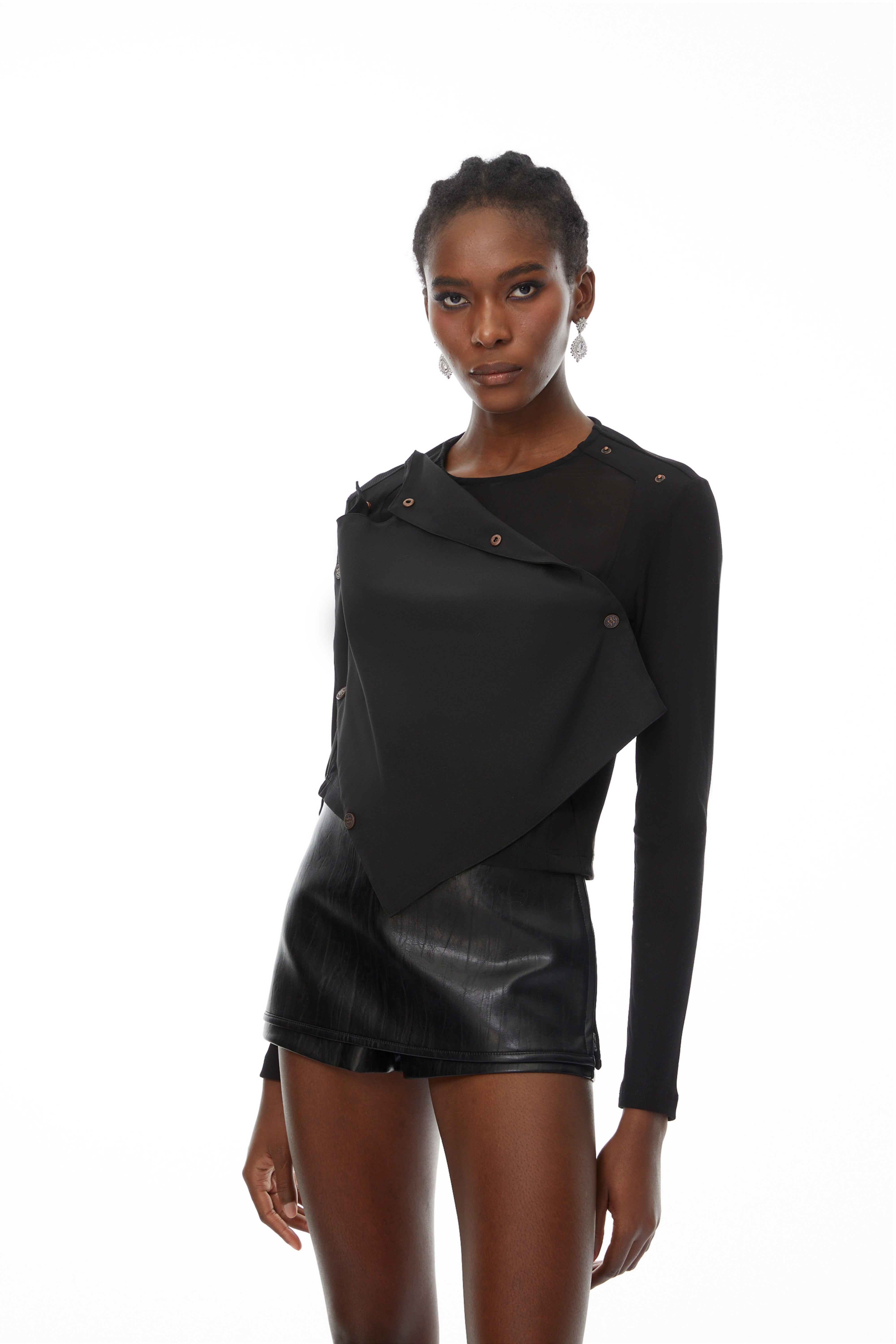 Regina Black Asymmetrical Design Knit Top