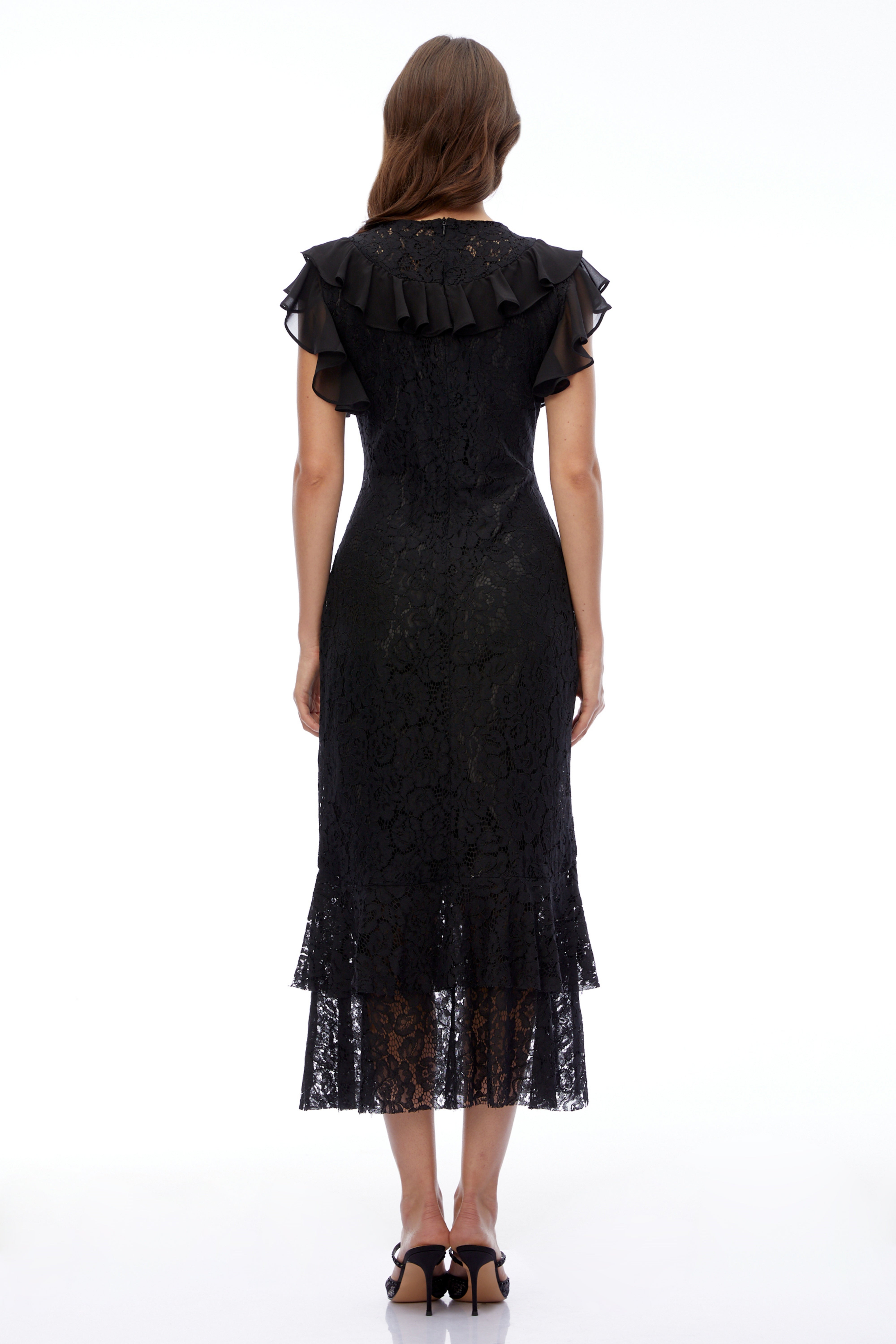 Remi Black Lace Ruffled Maxi Dress