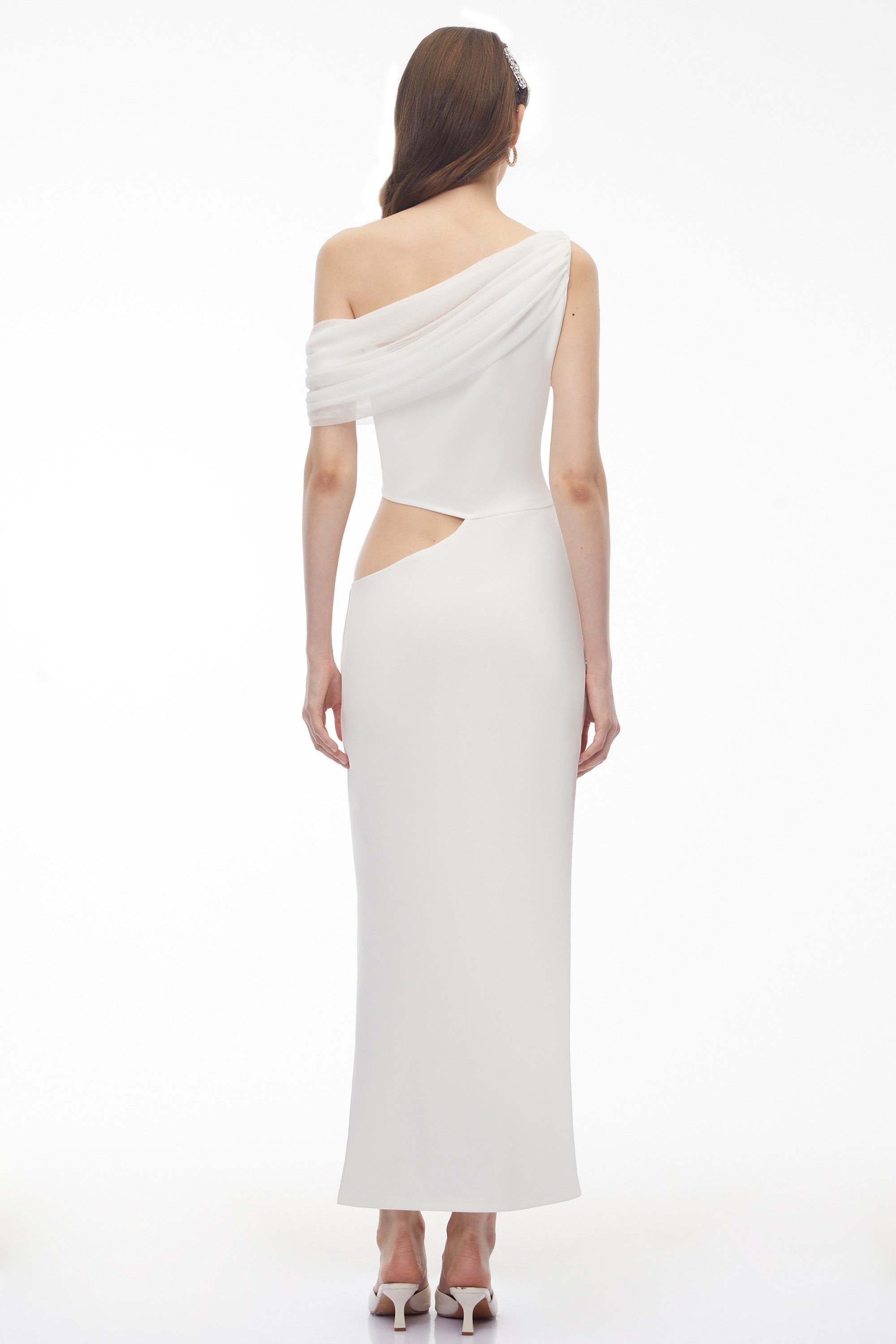 Robe longue asymétrique à découpe Renan White