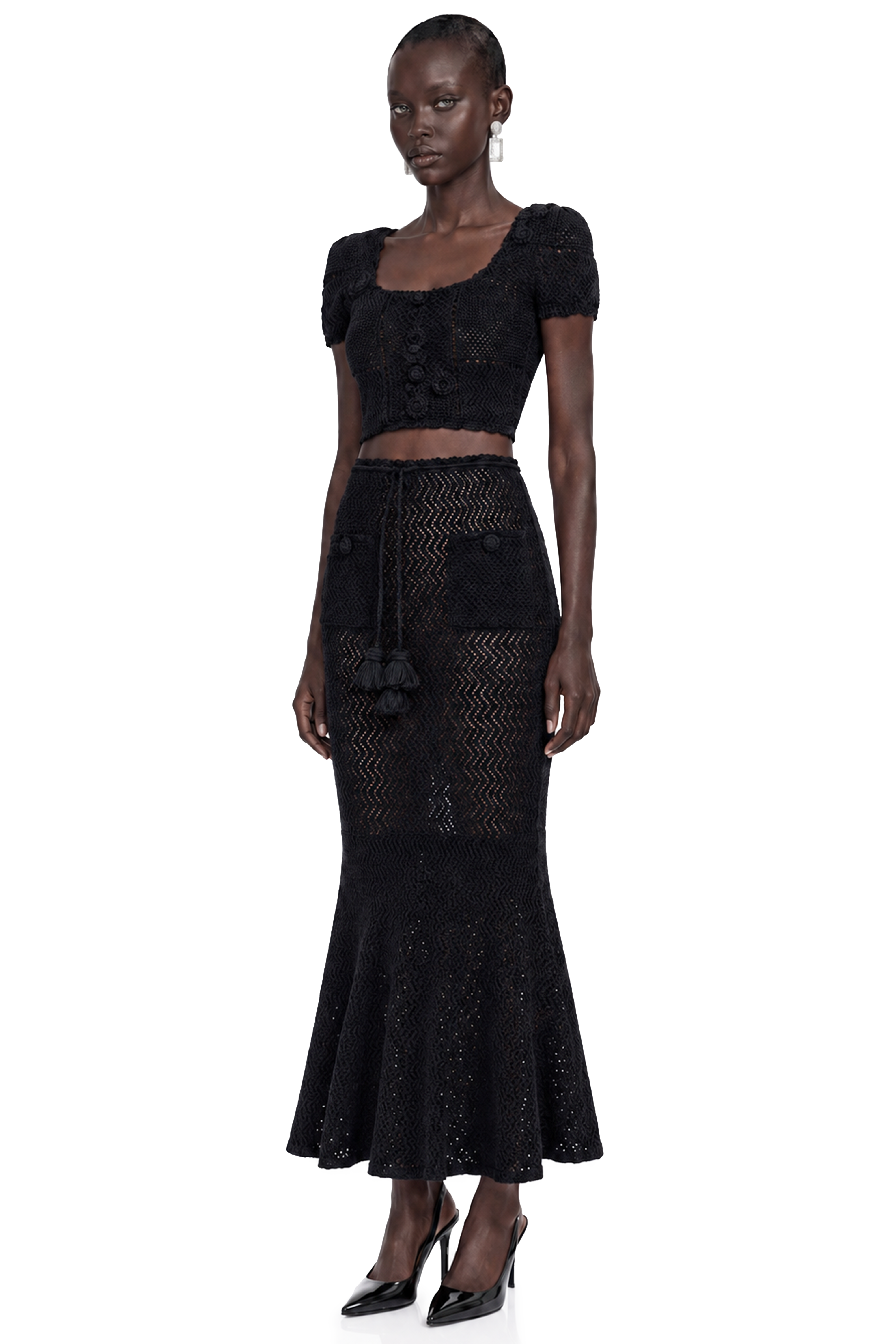 Renáta Black U-Neck Top & Fishtail Skirt Set