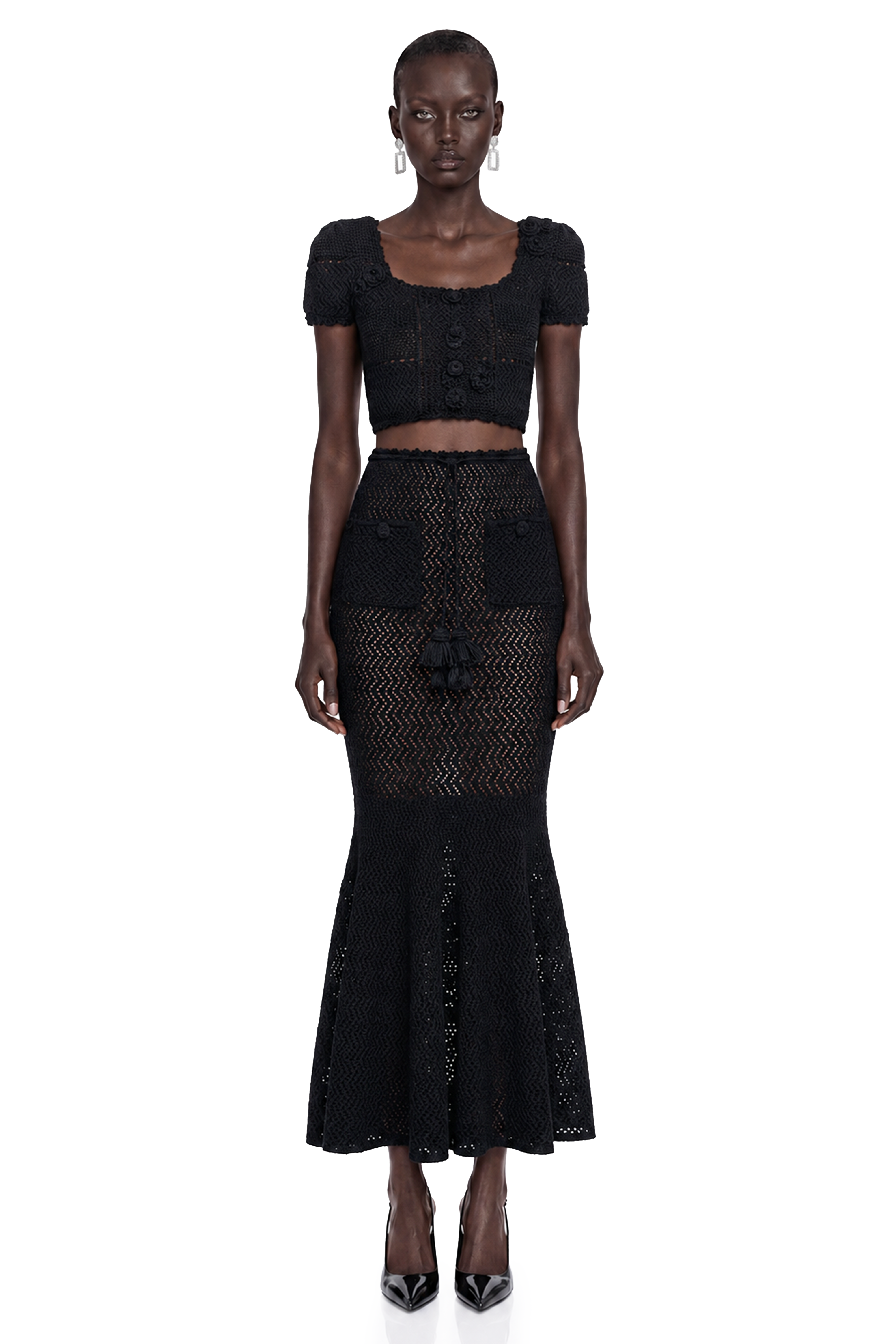 Renáta Black U-Neck Top & Fishtail Skirt Set