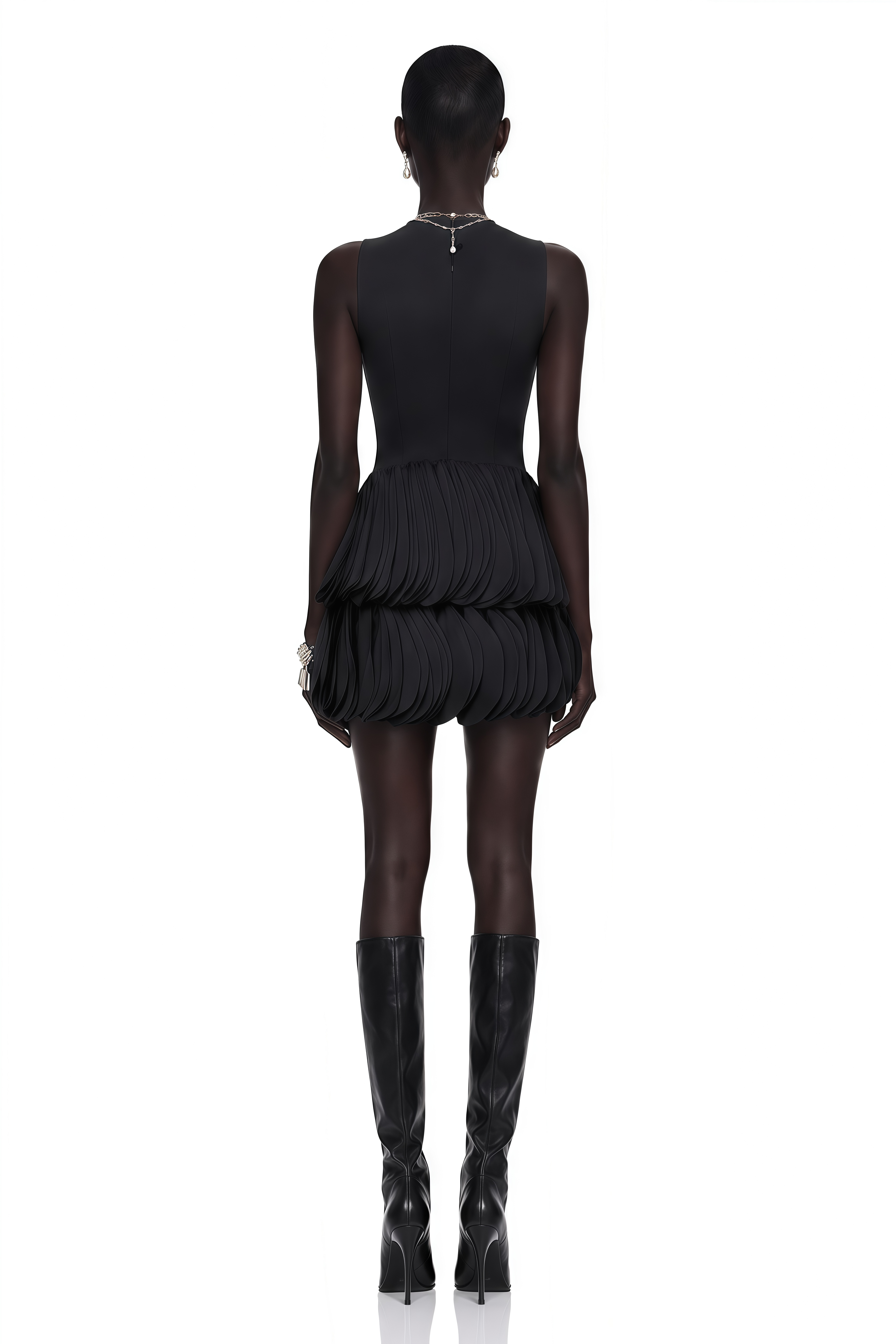 Renee Black Tiered Mini Dress with Faux Leather Bodice