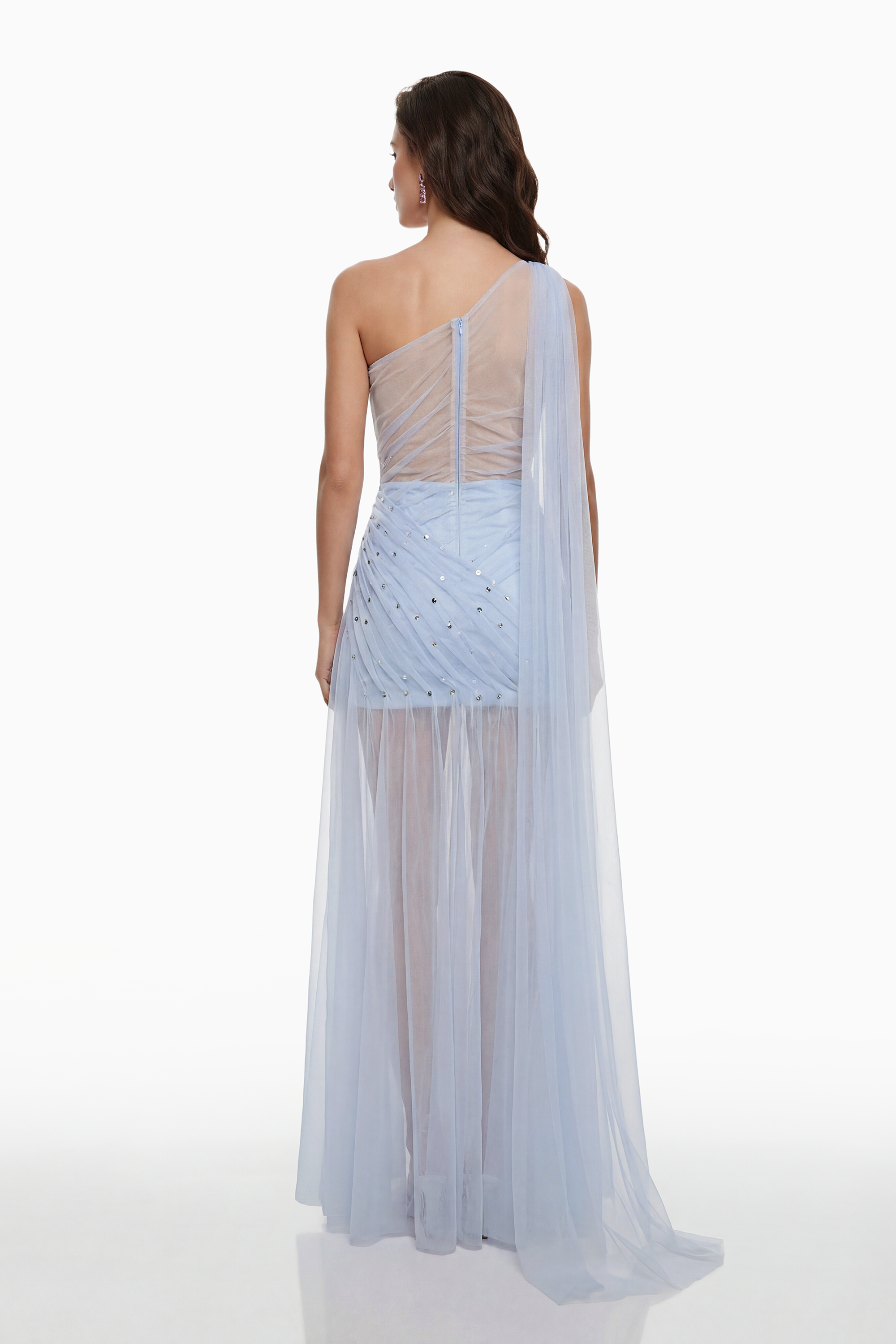 Renee Blue Tulle Maxi Dress with Embellishment
