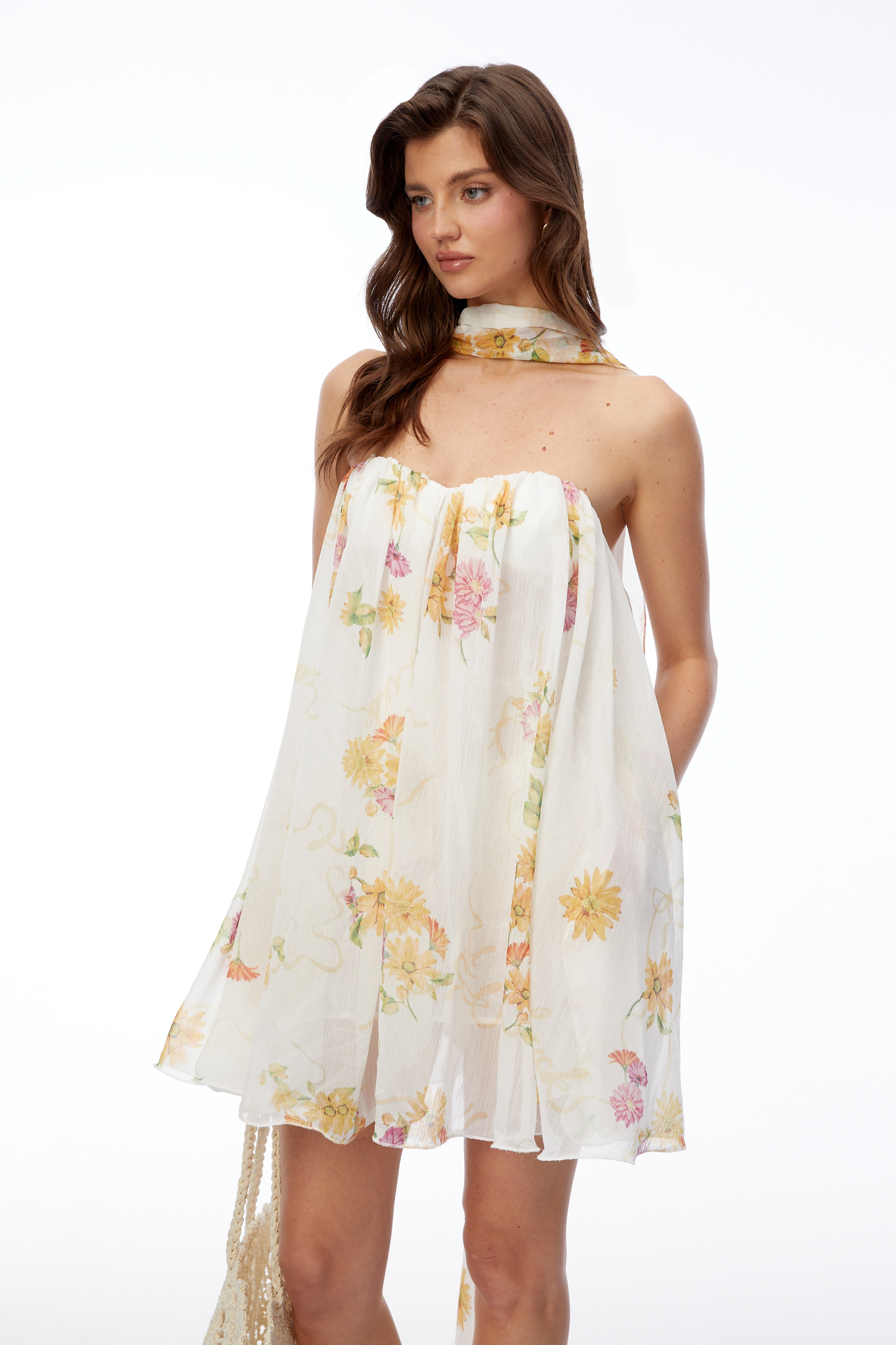 Rin White Off Shoulder Floral Print Mini Dress
