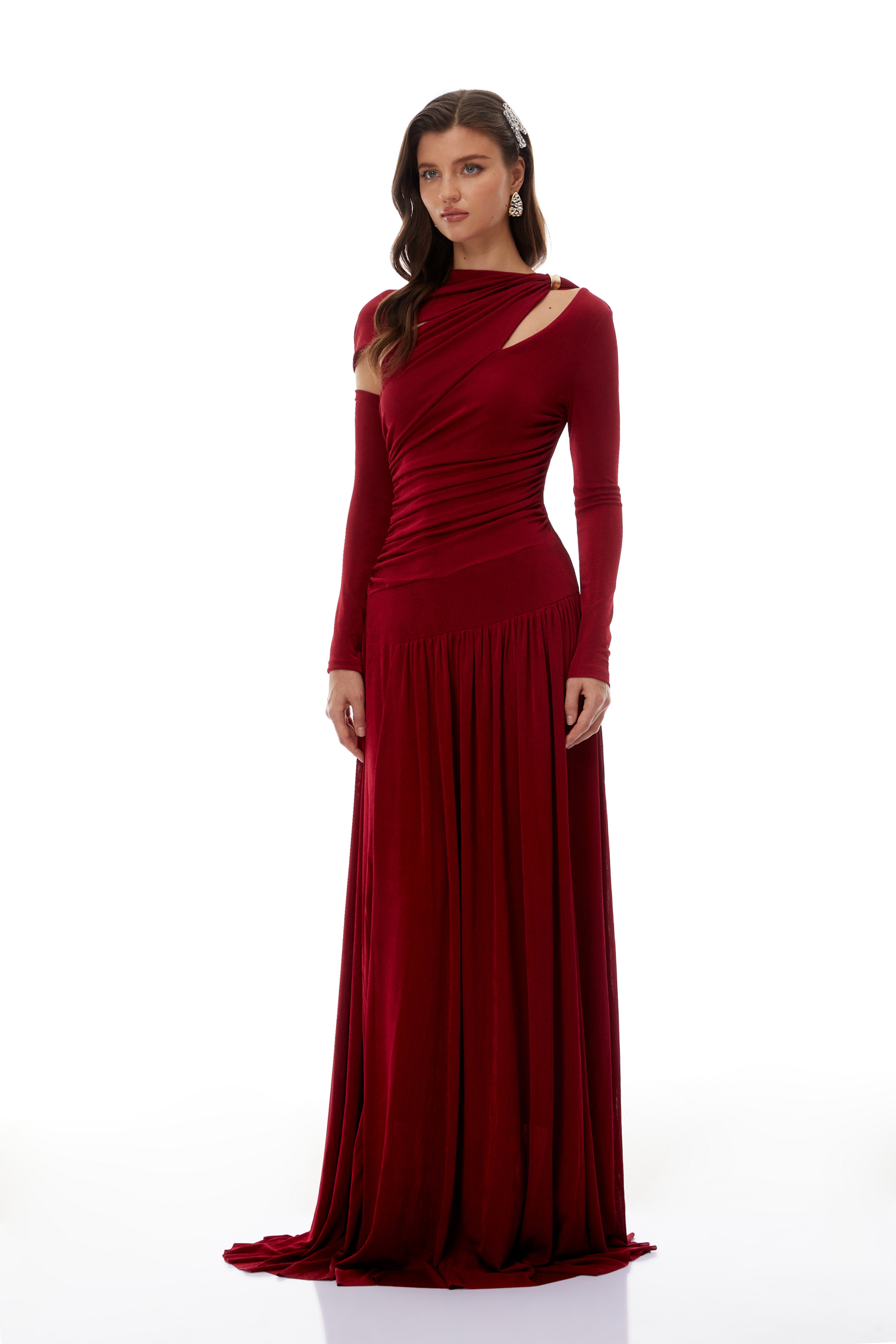 Rolf Red Cut-Out Ruched Maxi Dress