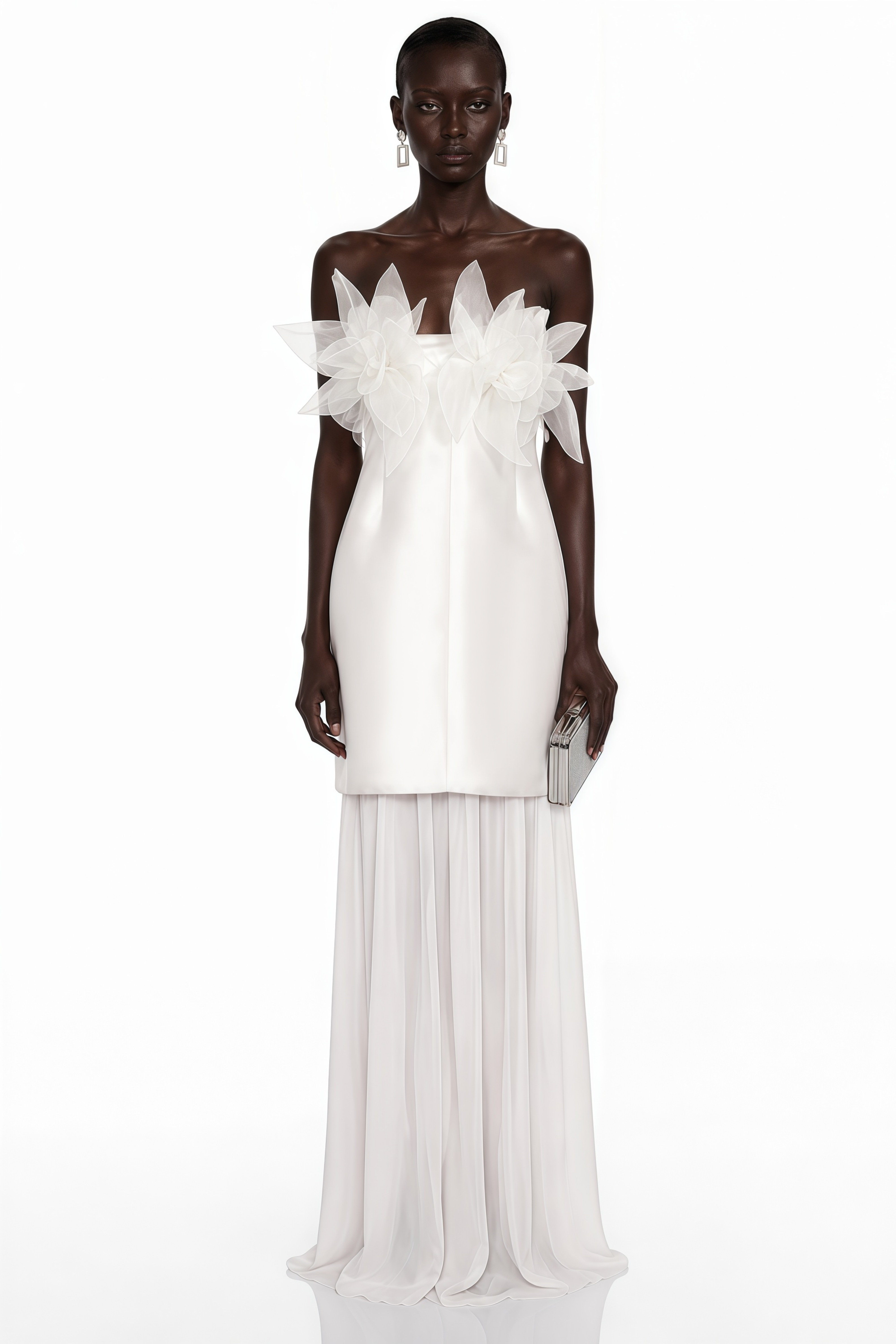 Rongo White Off Shoulder Ruffled Lace Maxi Dress