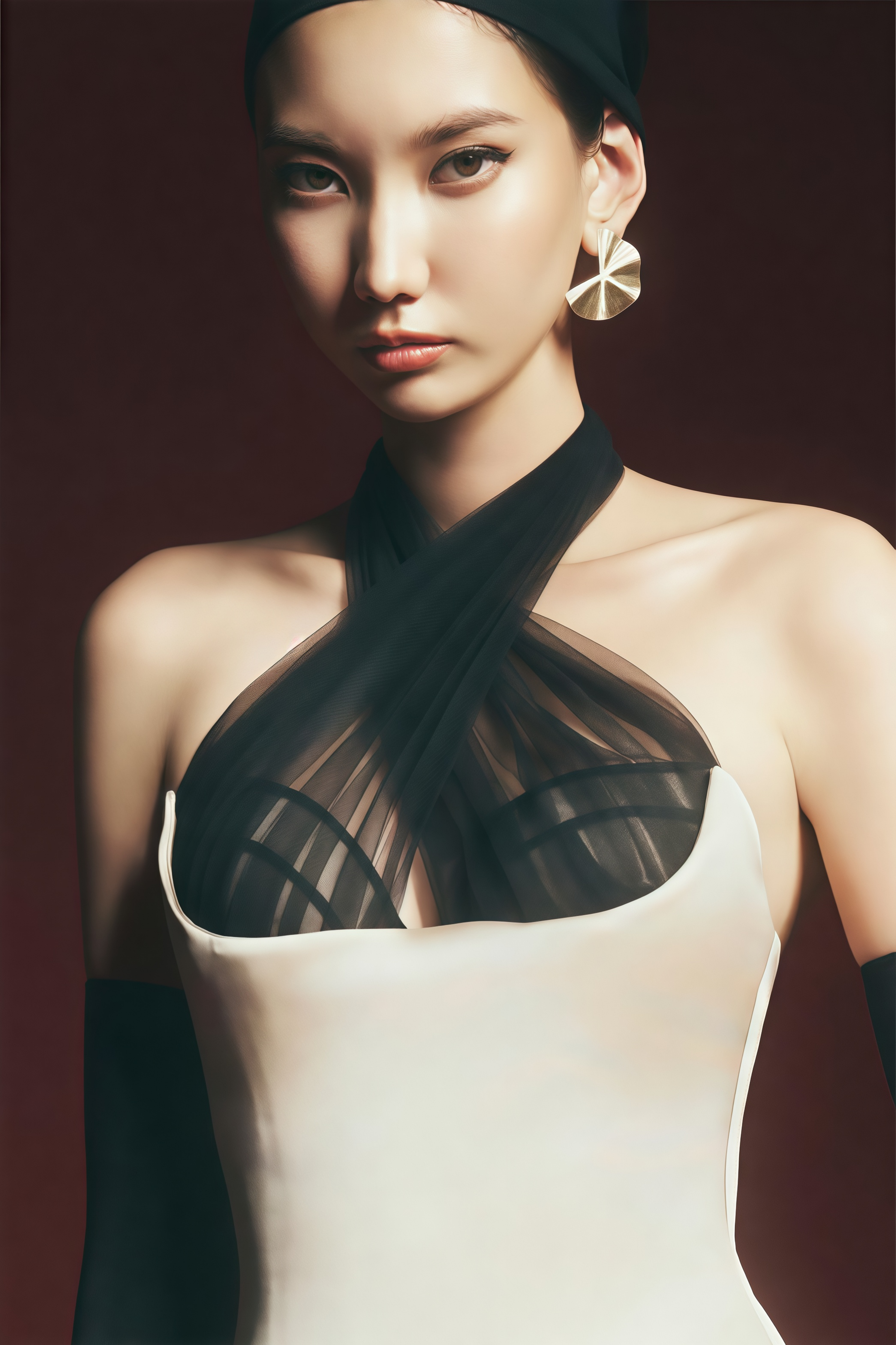 Ronit – Maxikleid aus Champagnerfarbenem Satin mit Tüll-Einsätzen