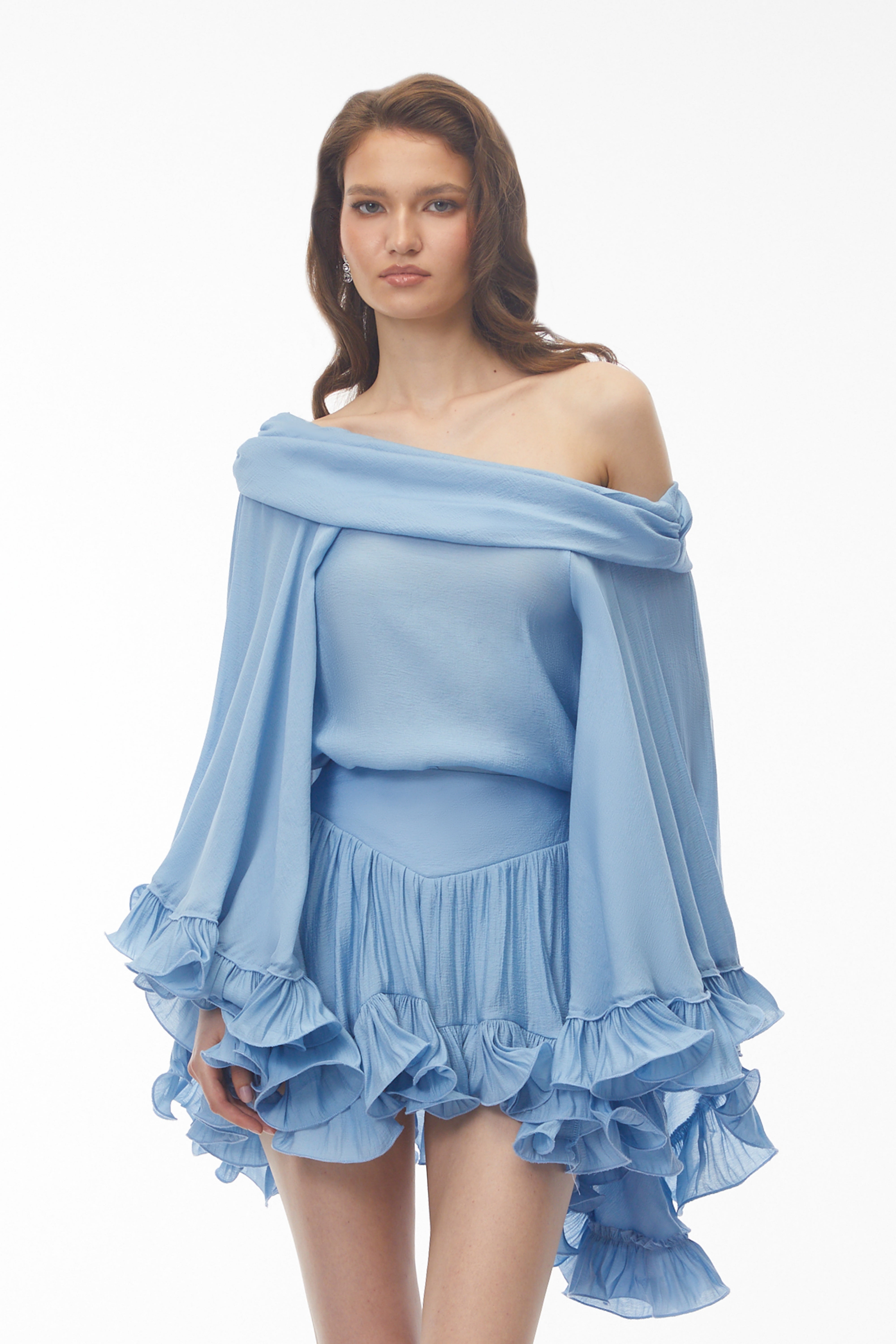 Rowan Sky Blue Off Shoulder Top & Skirt Set