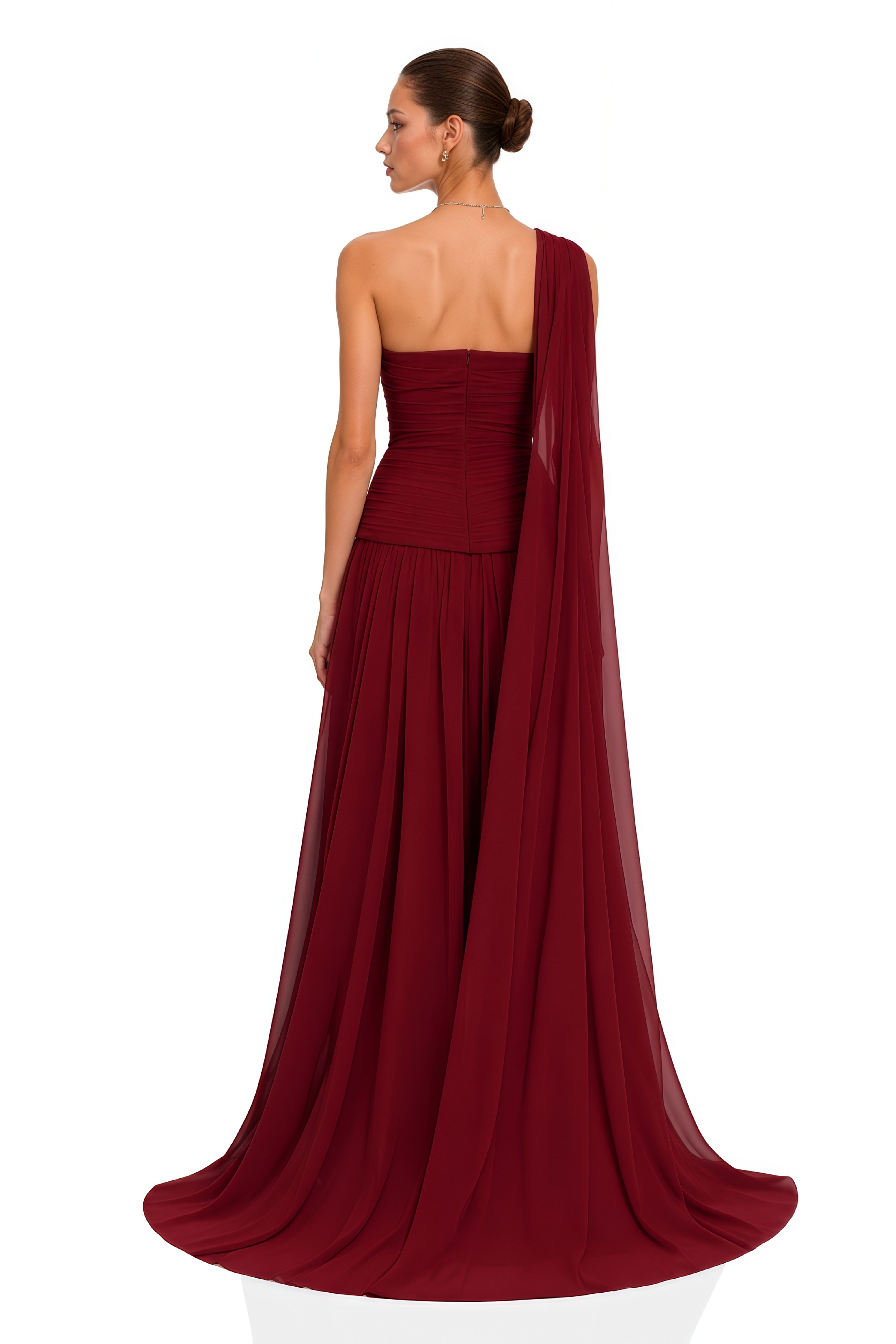 Rowena Burgundy One Shoulder Ruched Maxi Dress