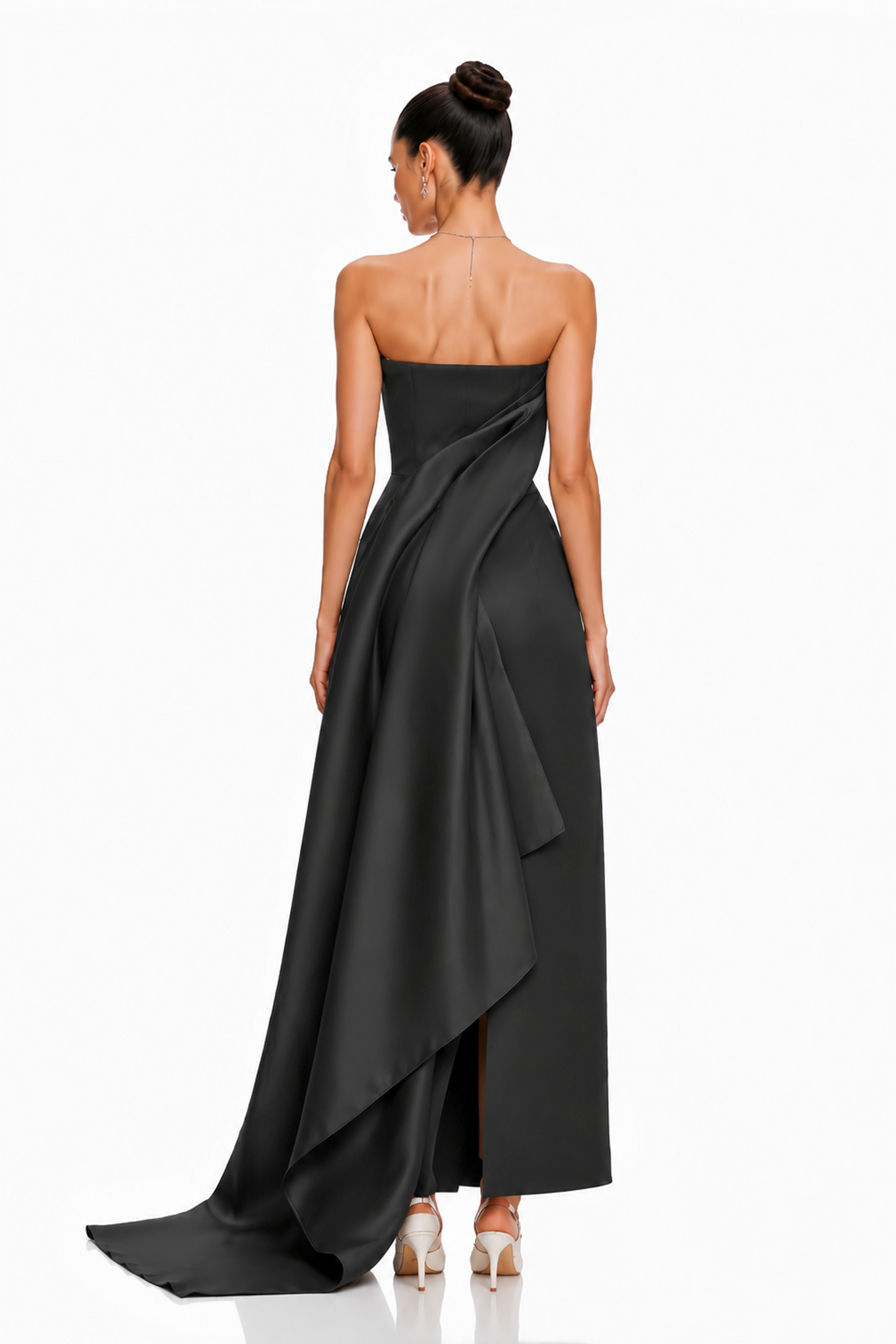 Roxanne Black Strapless Draped Satin Maxi Dress
