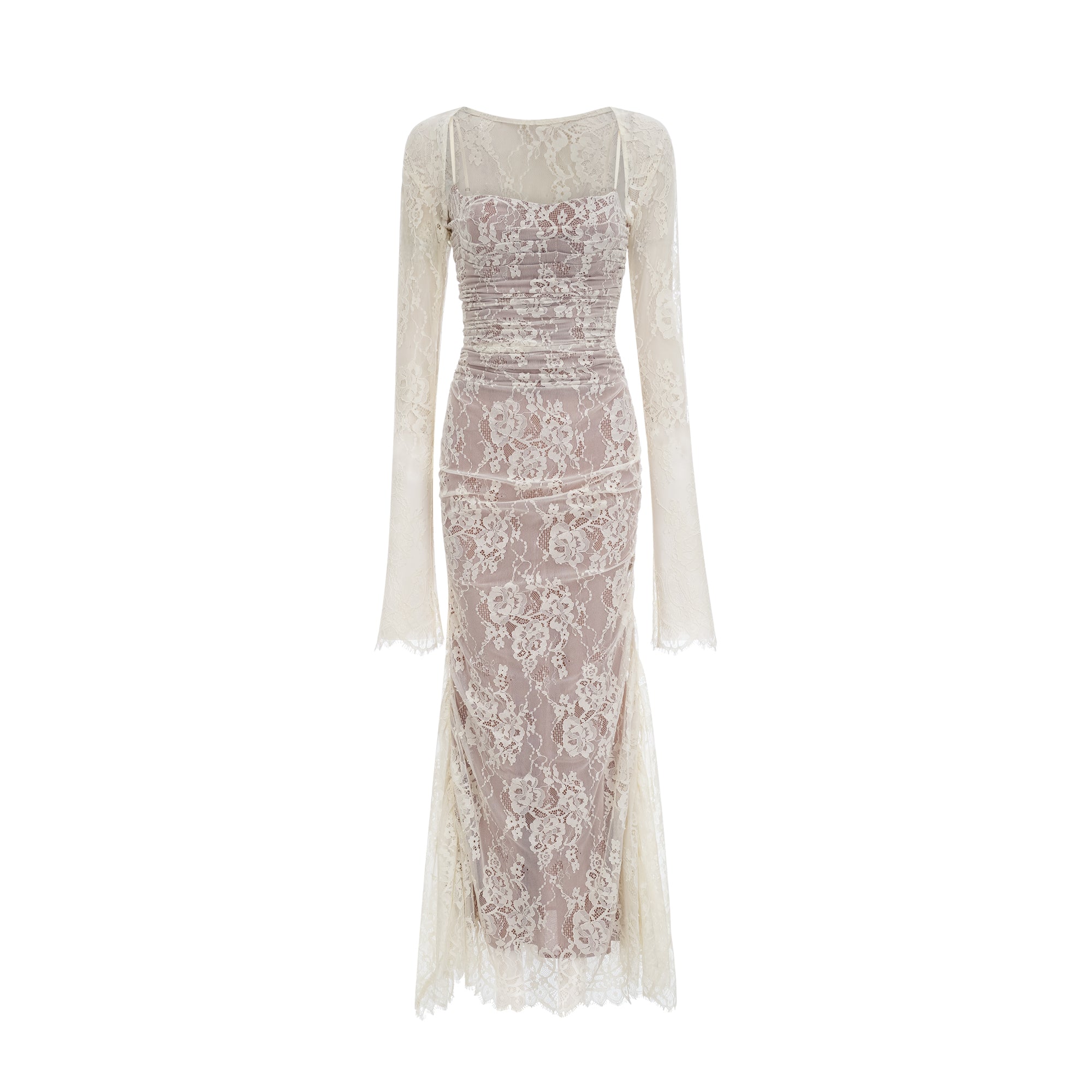 Valérie white floral lace mesh maxi dress