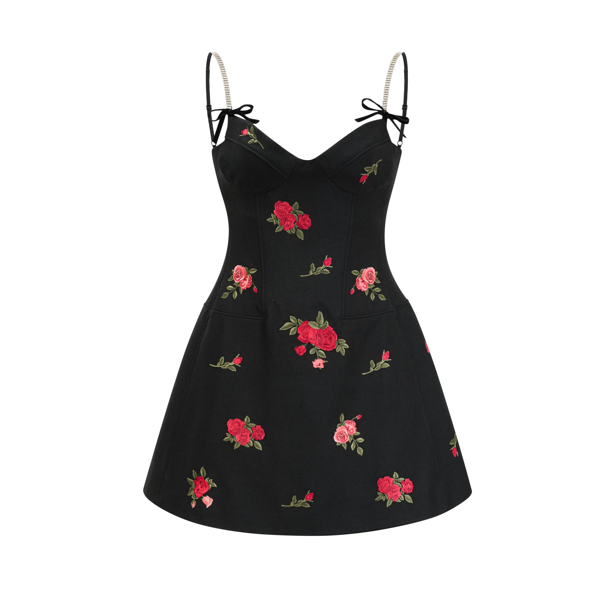 Jovanna floral-embroidery mini dress