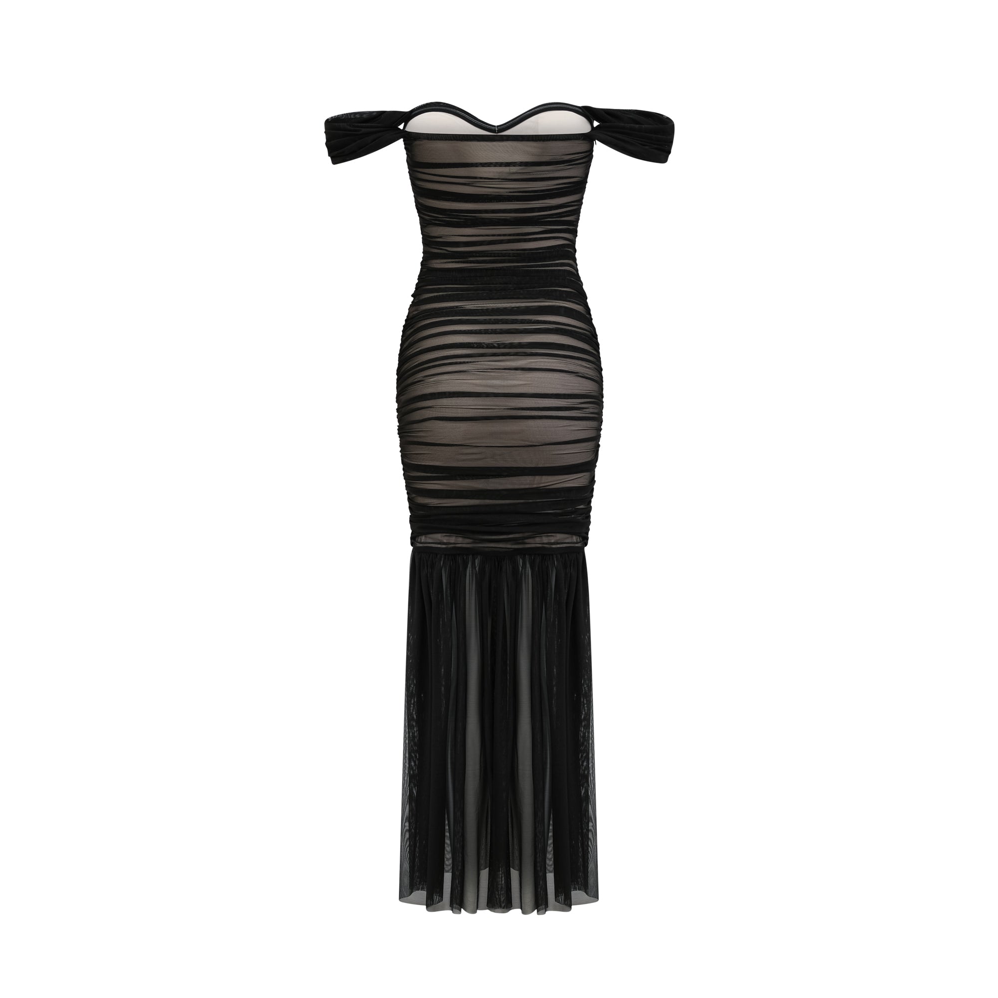 Safiya black fishtail draped maxi dress