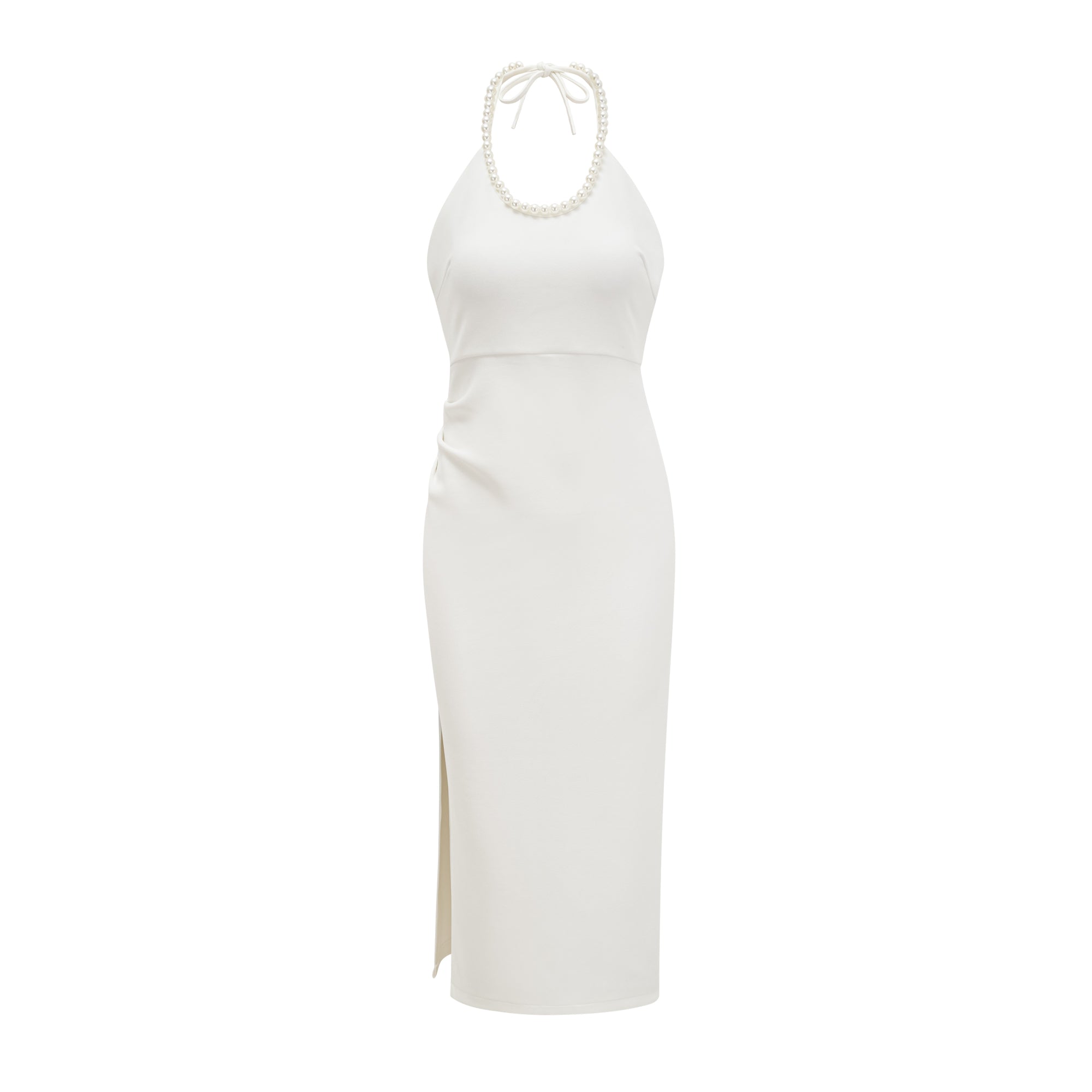 Laria faux-pearl halterneck dress