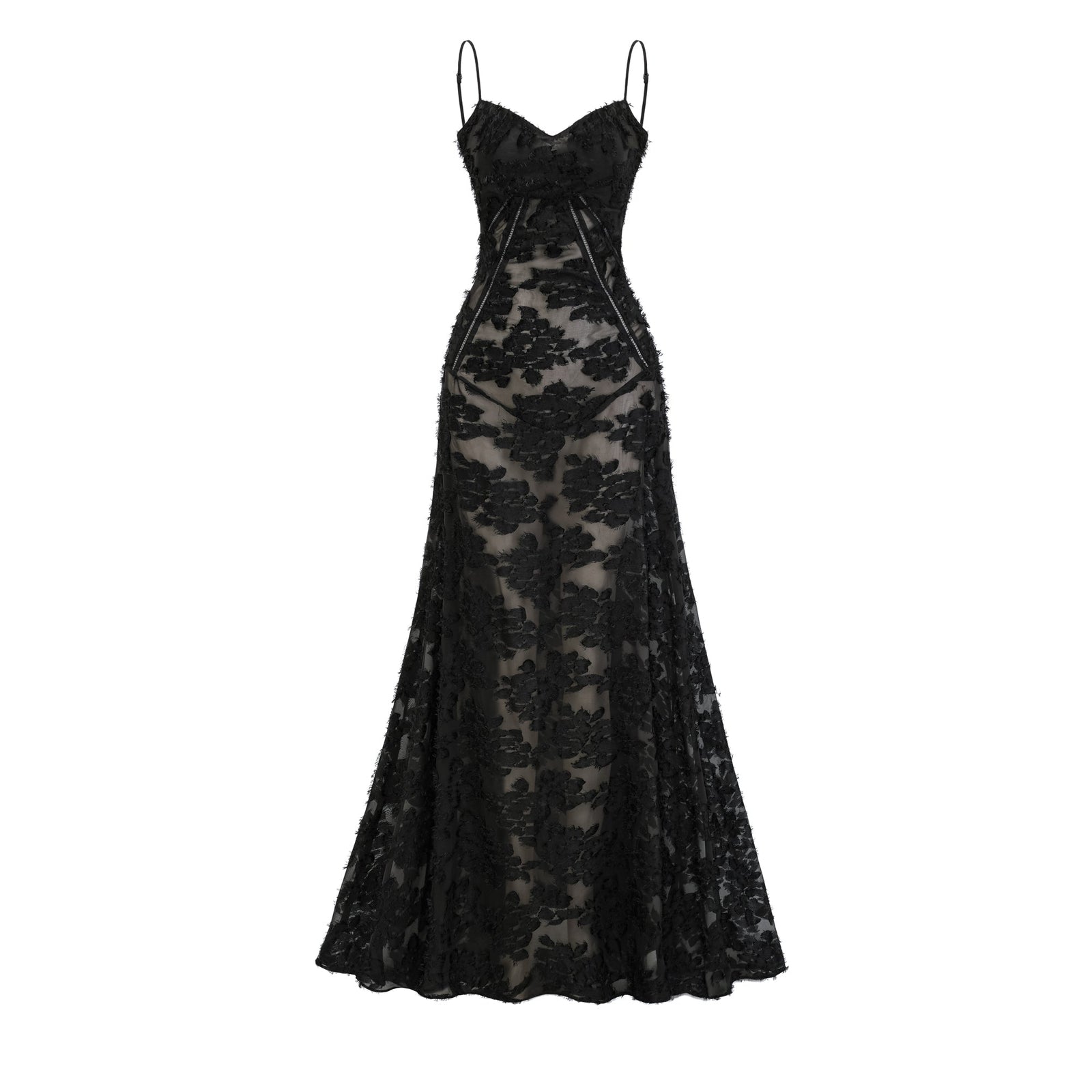 Floral Lace Cutout Sash Elegant Maxi Dress