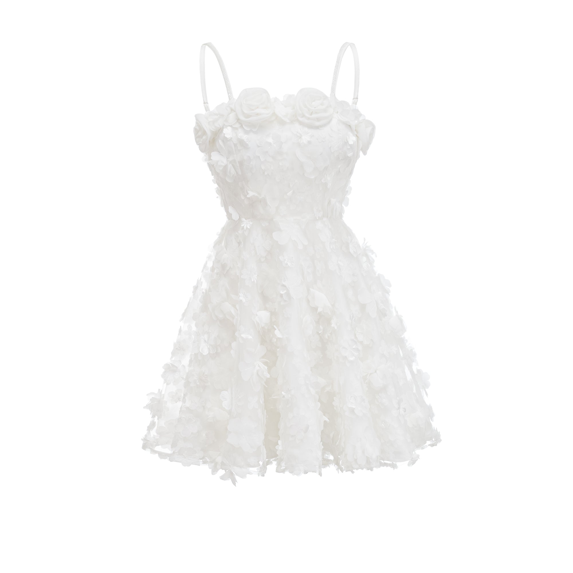 Apolline white faux-flower mini dress