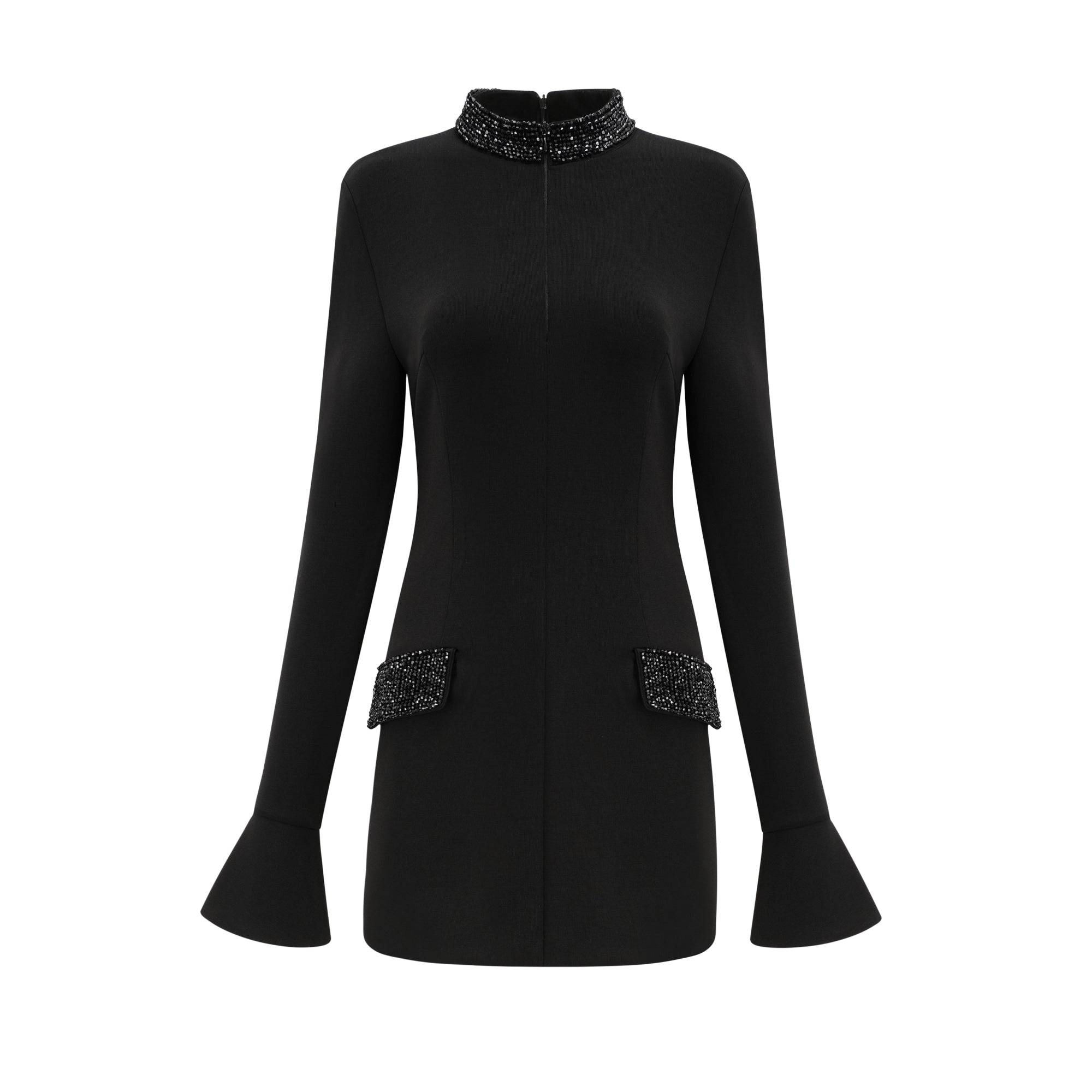 Gaëlle black embellished long-sleeved dress