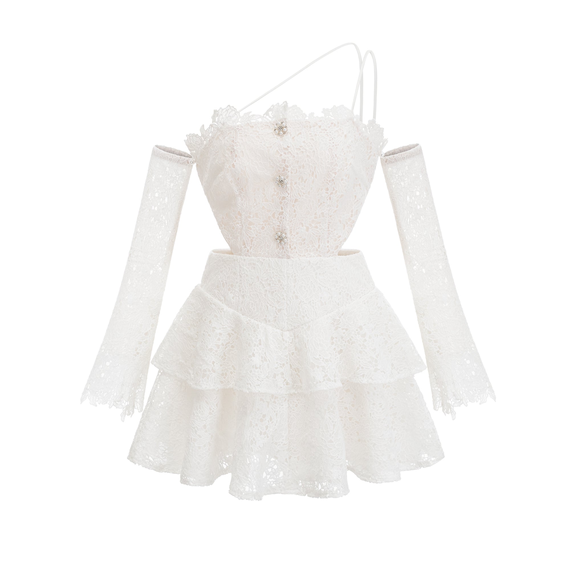 Cyrielle corded lace tiered mini dress