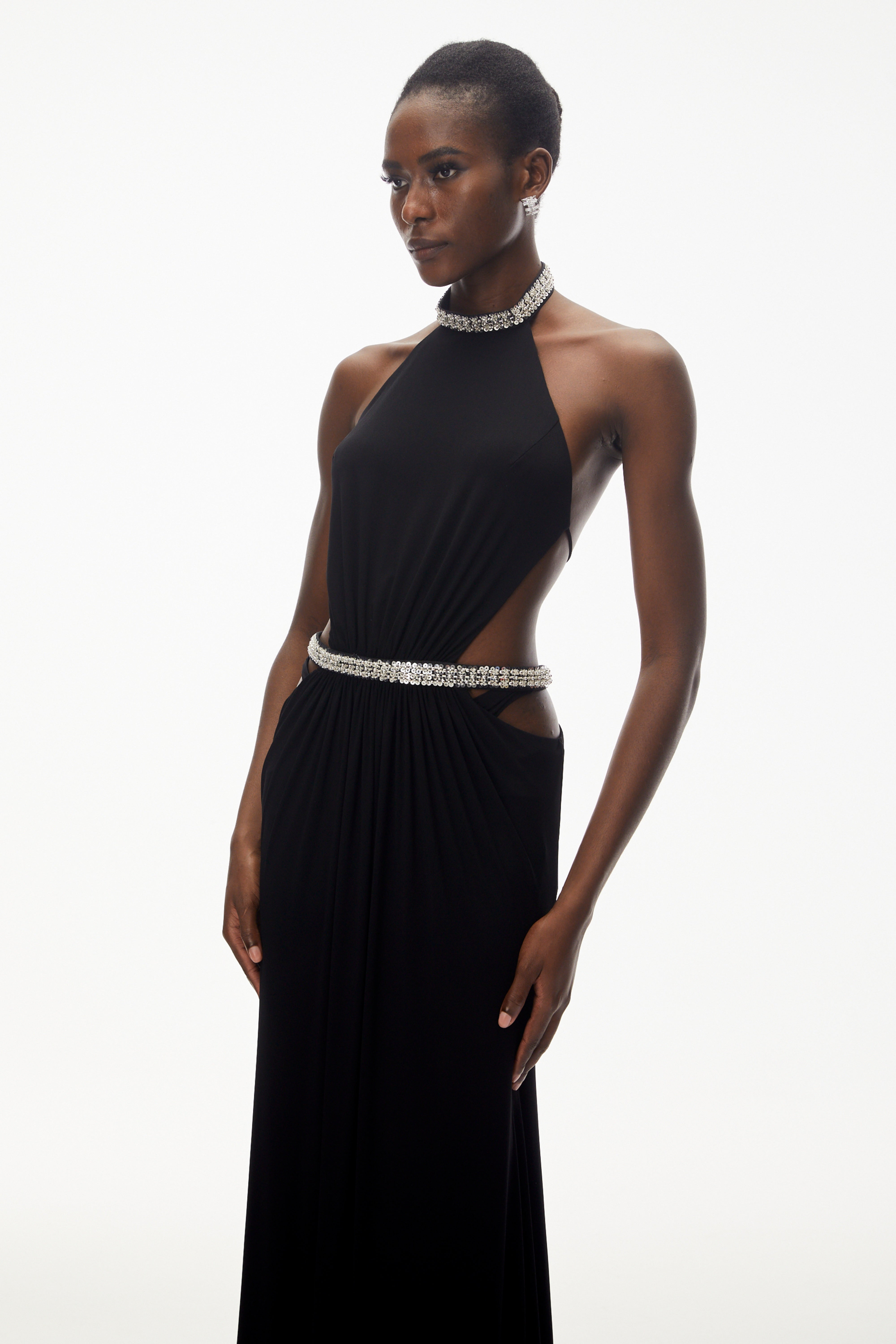 Sabra Black Open Back Maxi Dress with Crystals