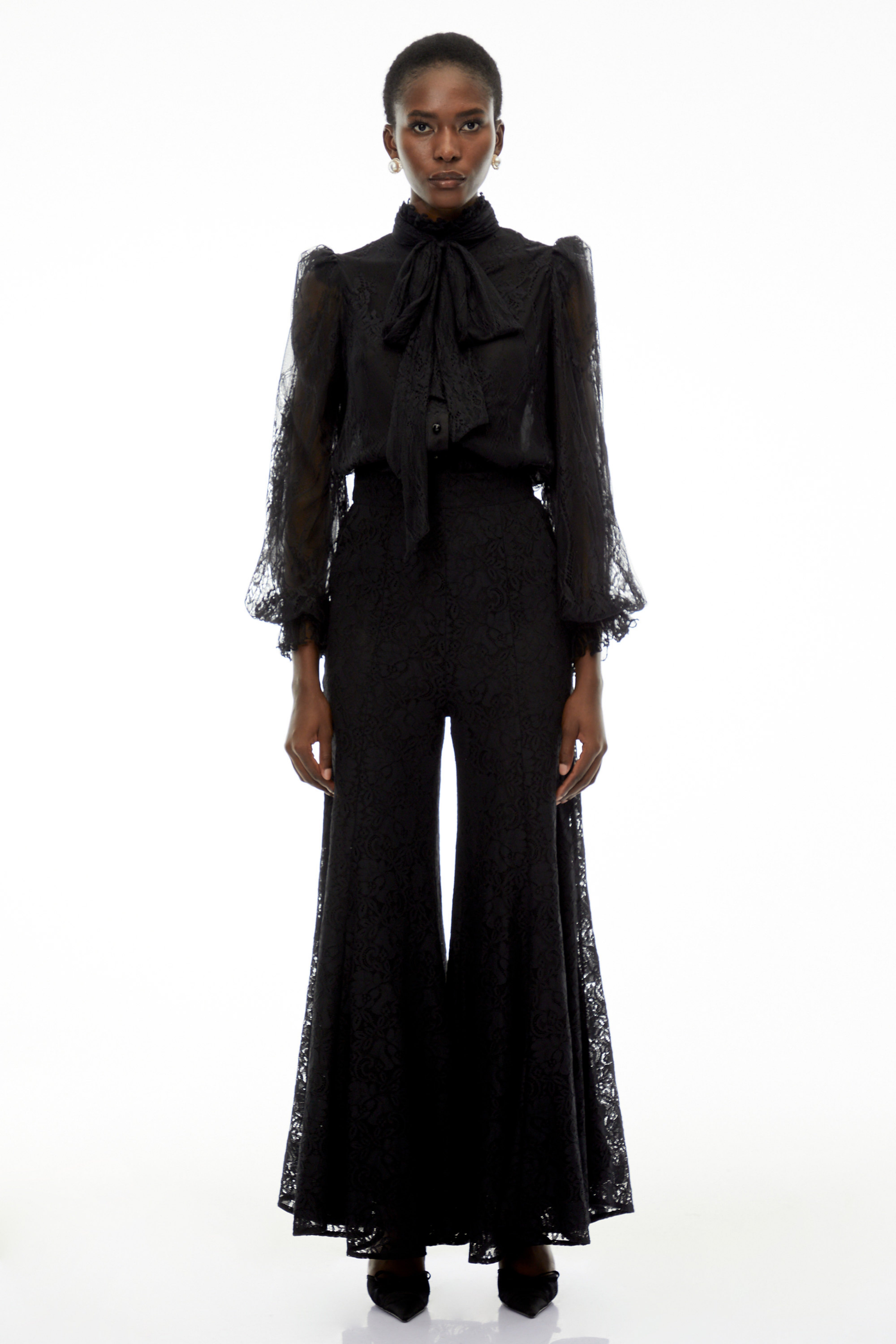Sabrina Black Puff Sleeve Lace Blouse (Final Sale)