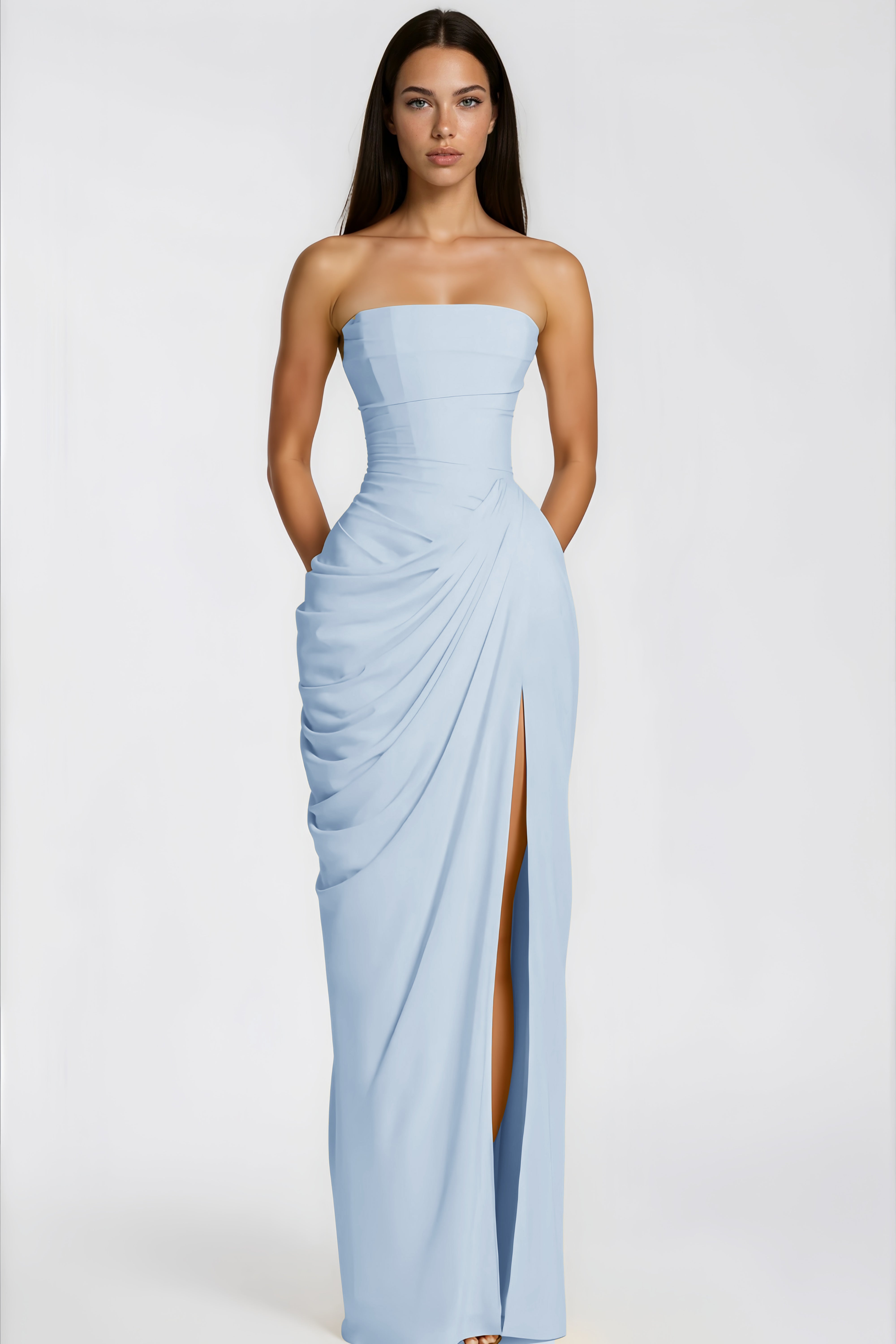 Strapless Corset Gown with Asymmetric Draping