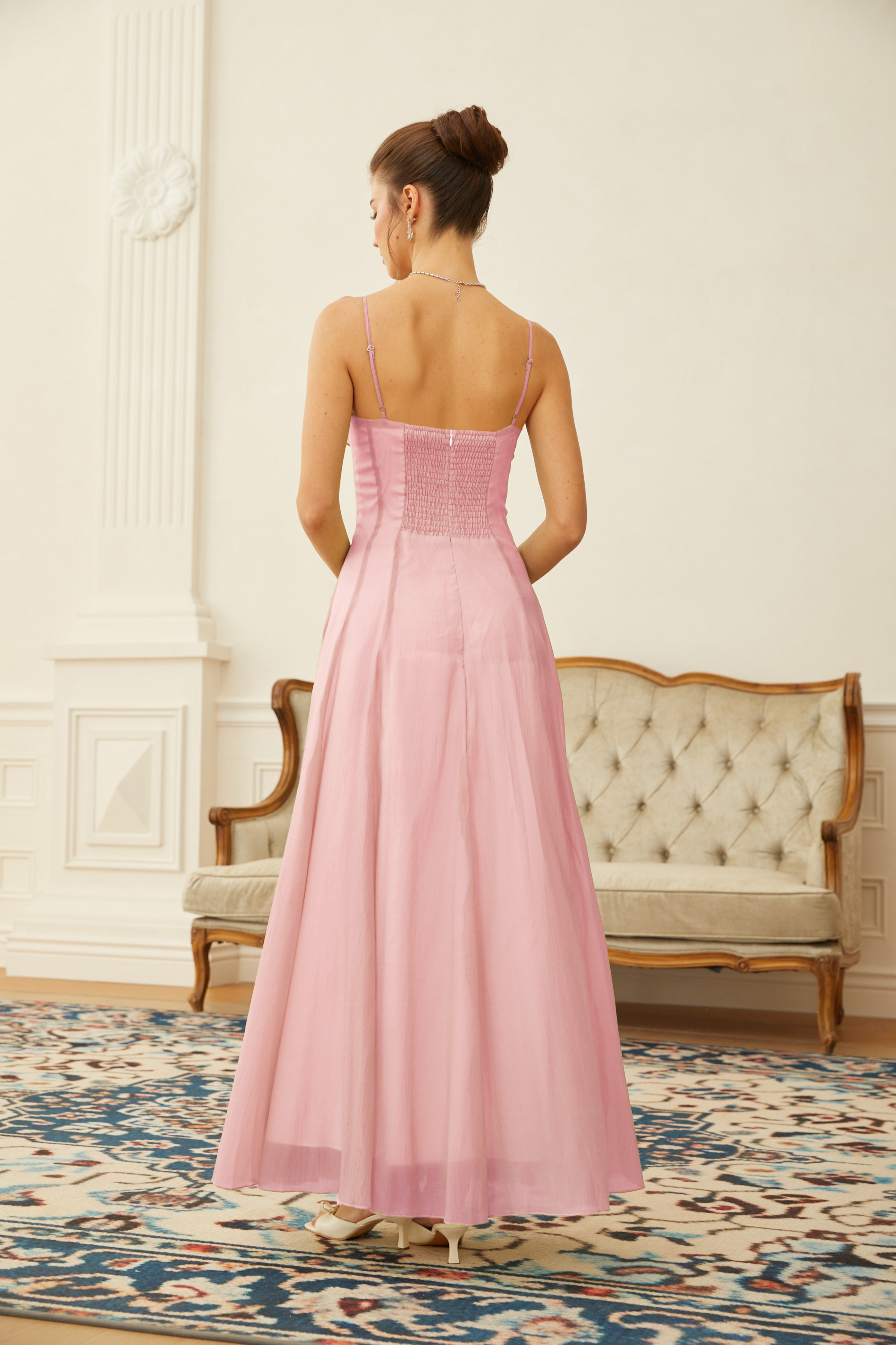 Sakura Ruffled Shirred Tulle Maxi Dress