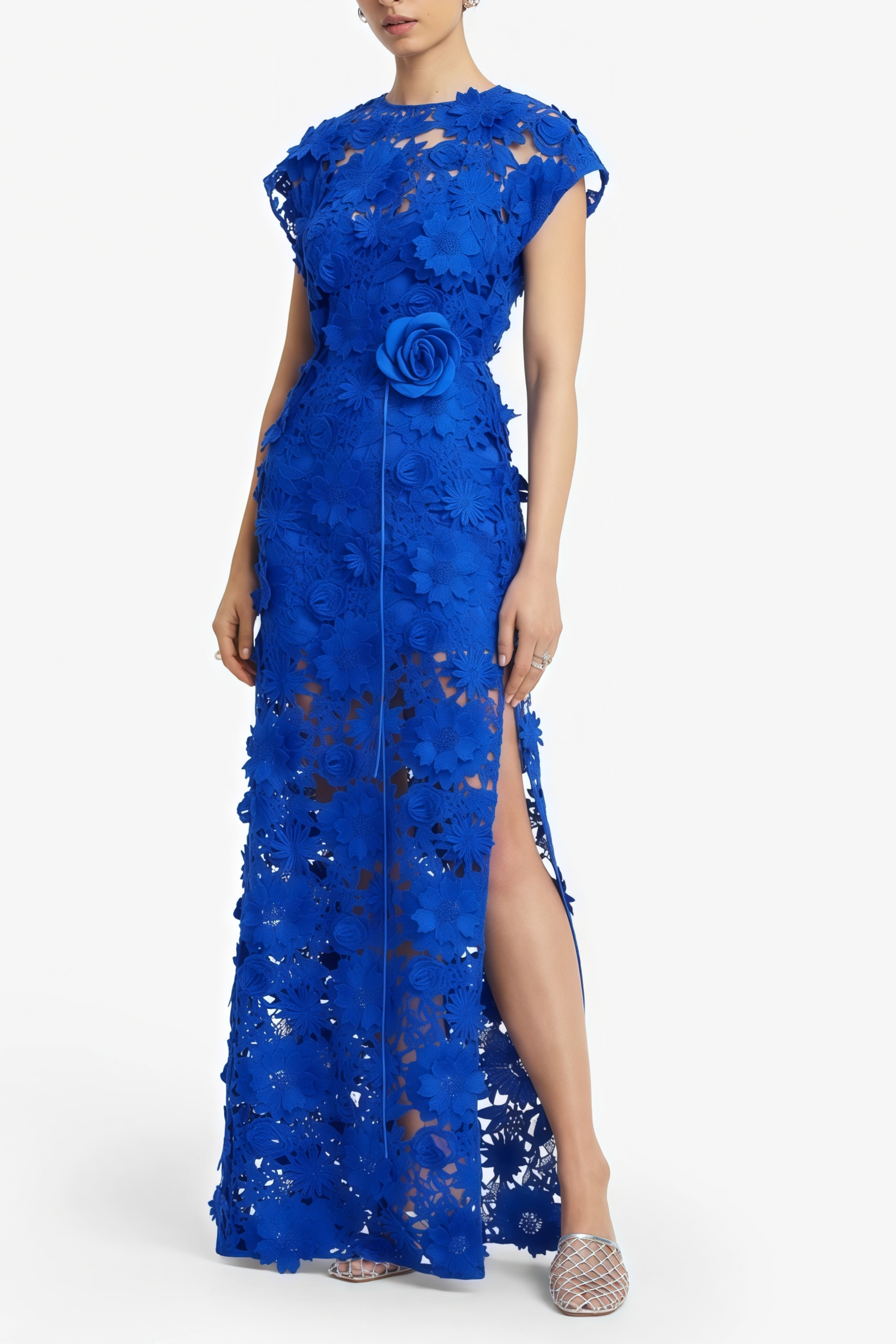 فستان ماكسي من جوشيبيد بلون أزرق مزين بزخارف زهرية مع فتحات