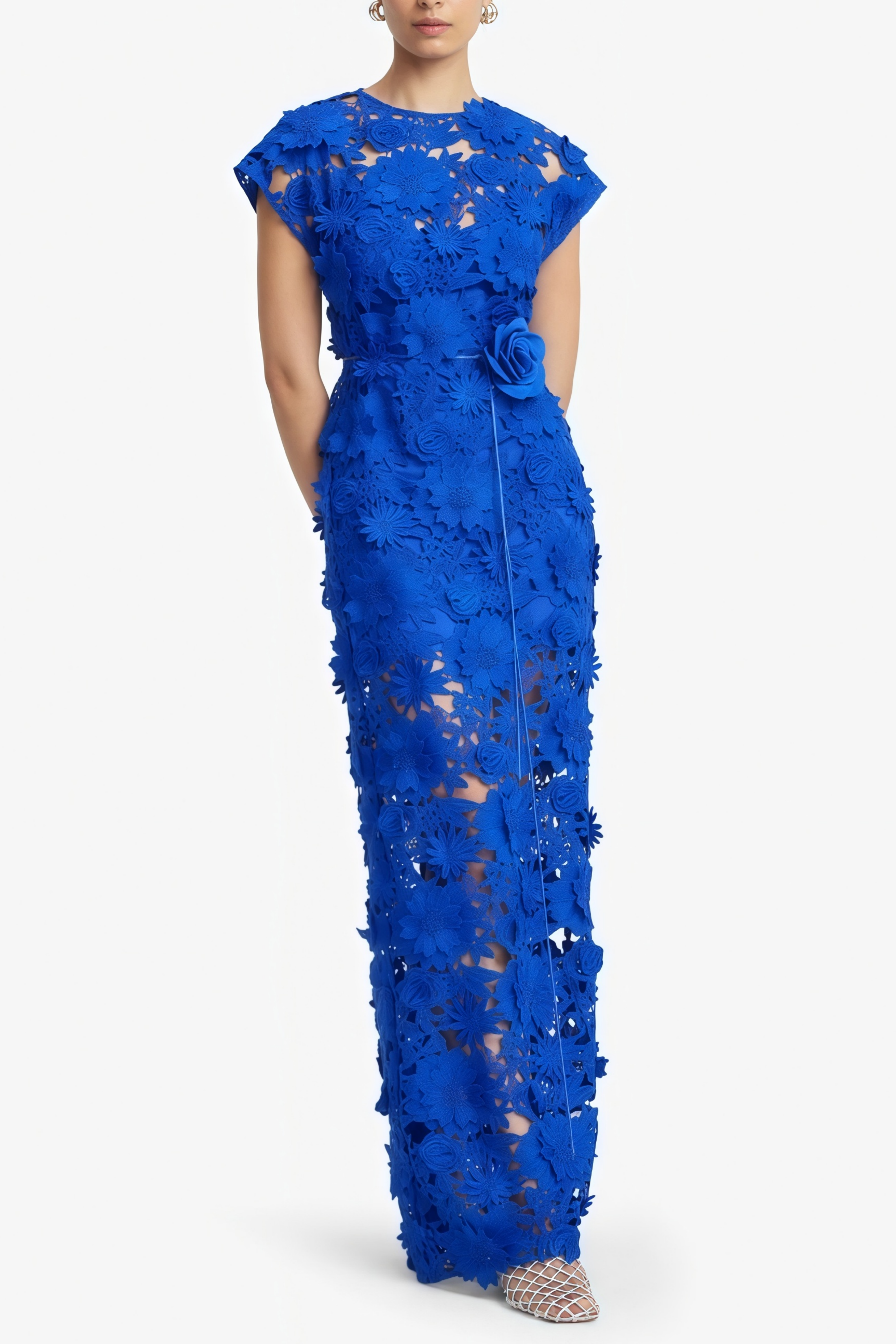 فستان ماكسي من جوشيبيد بلون أزرق مزين بزخارف زهرية مع فتحات