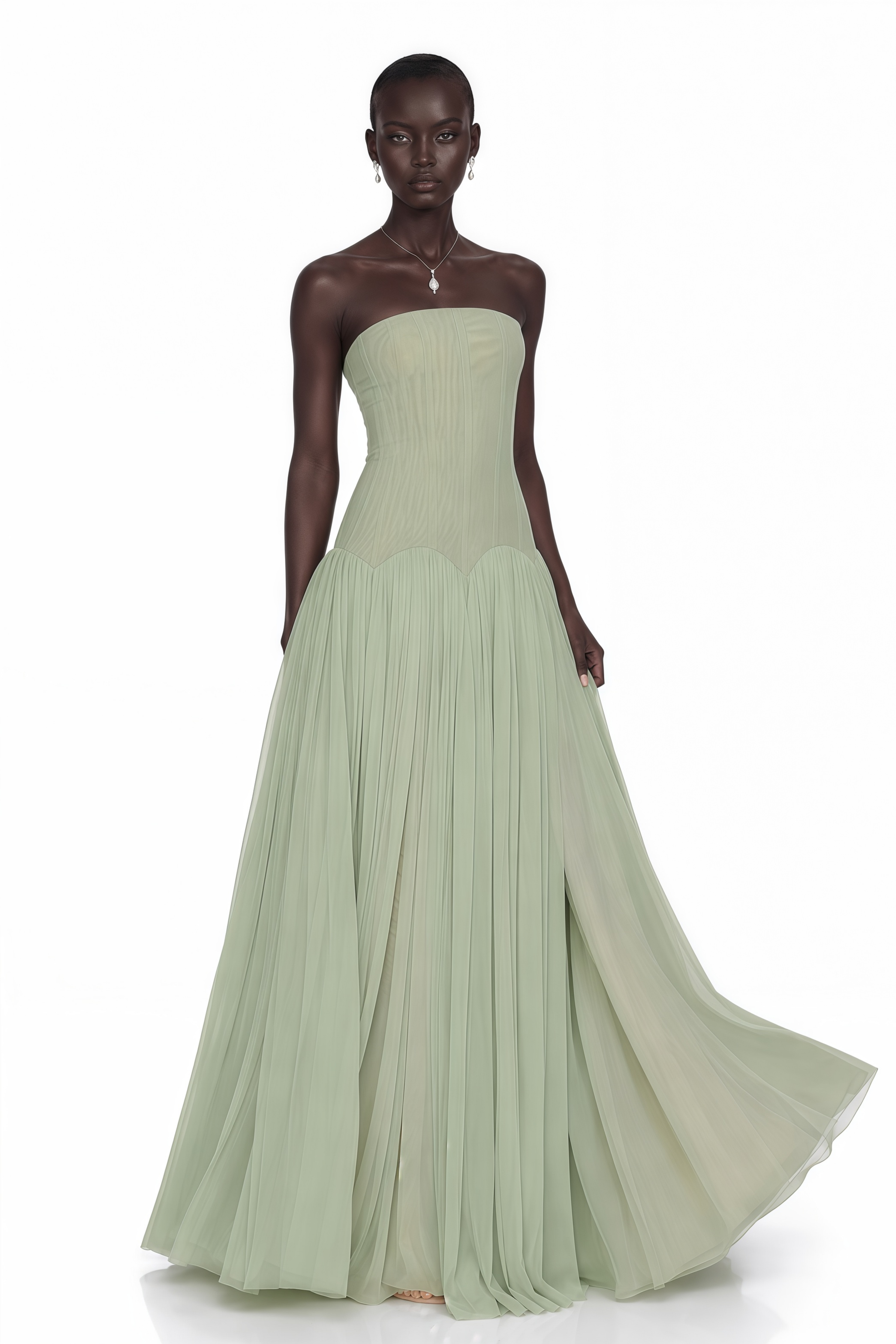 Salome Green Off Shoulder Pleated Maxi Dress