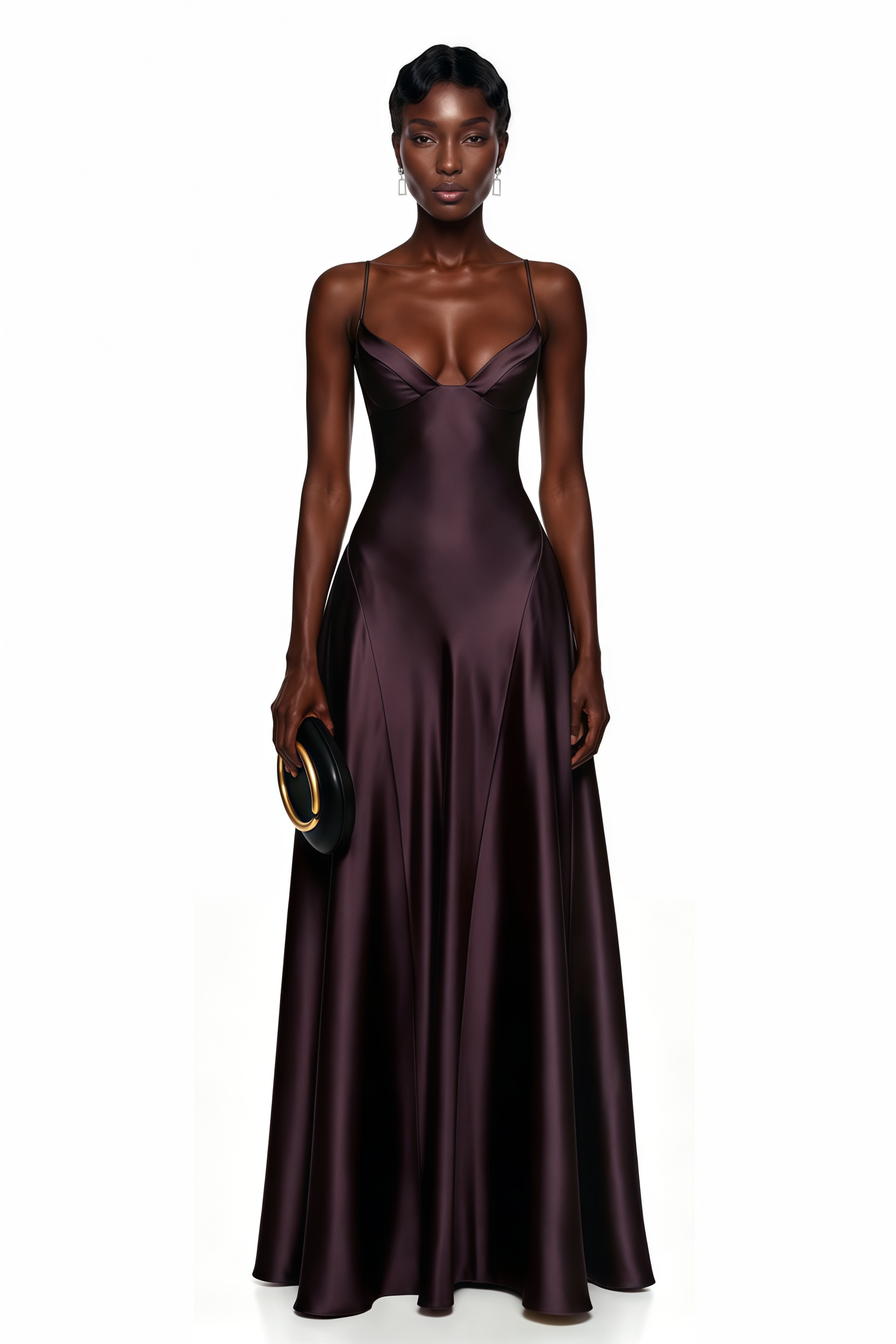 Salomé Purple V-Neck Flared Satin Maxi Dress