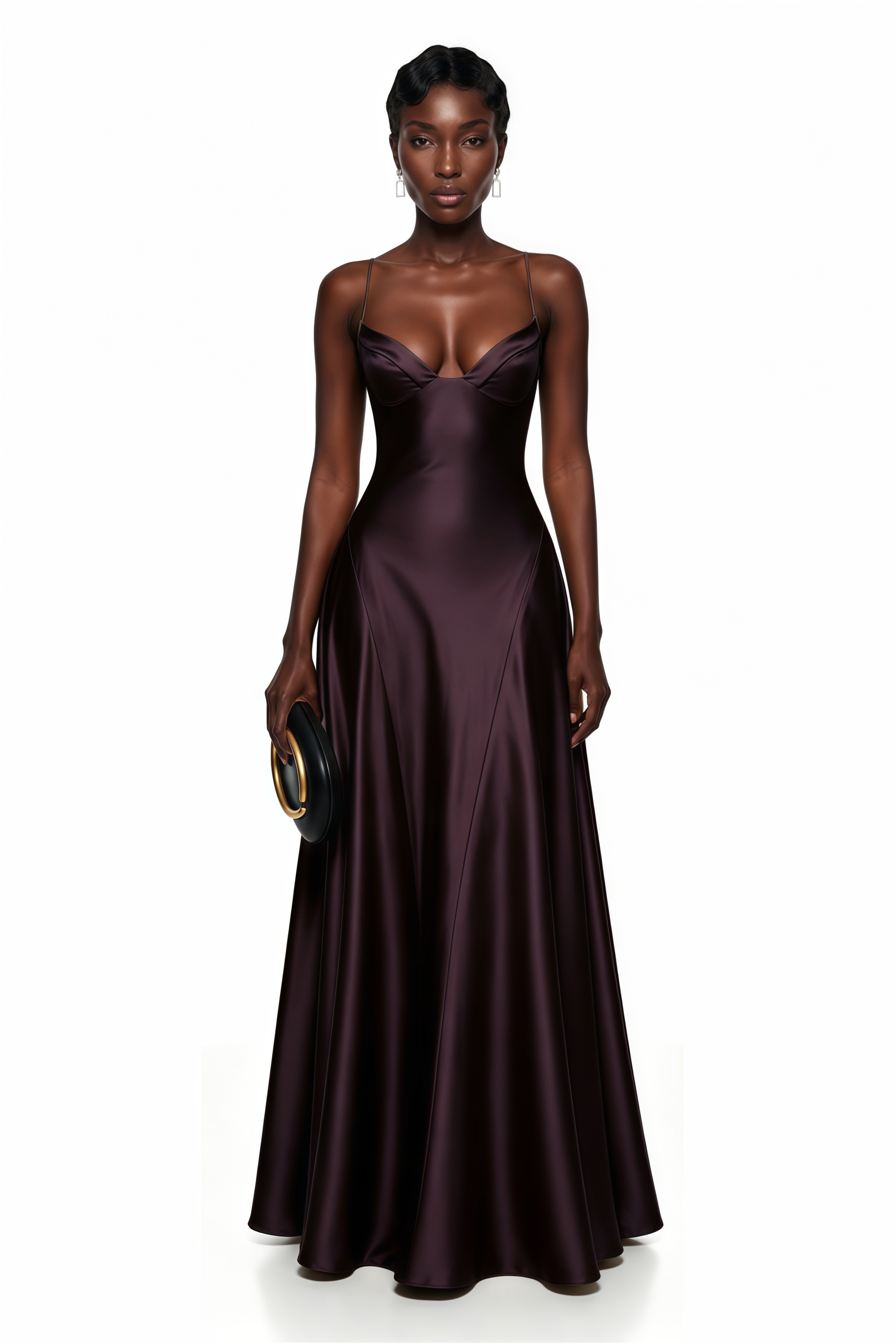 Salomé Purple V-Neck Flared Satin Maxi Dress