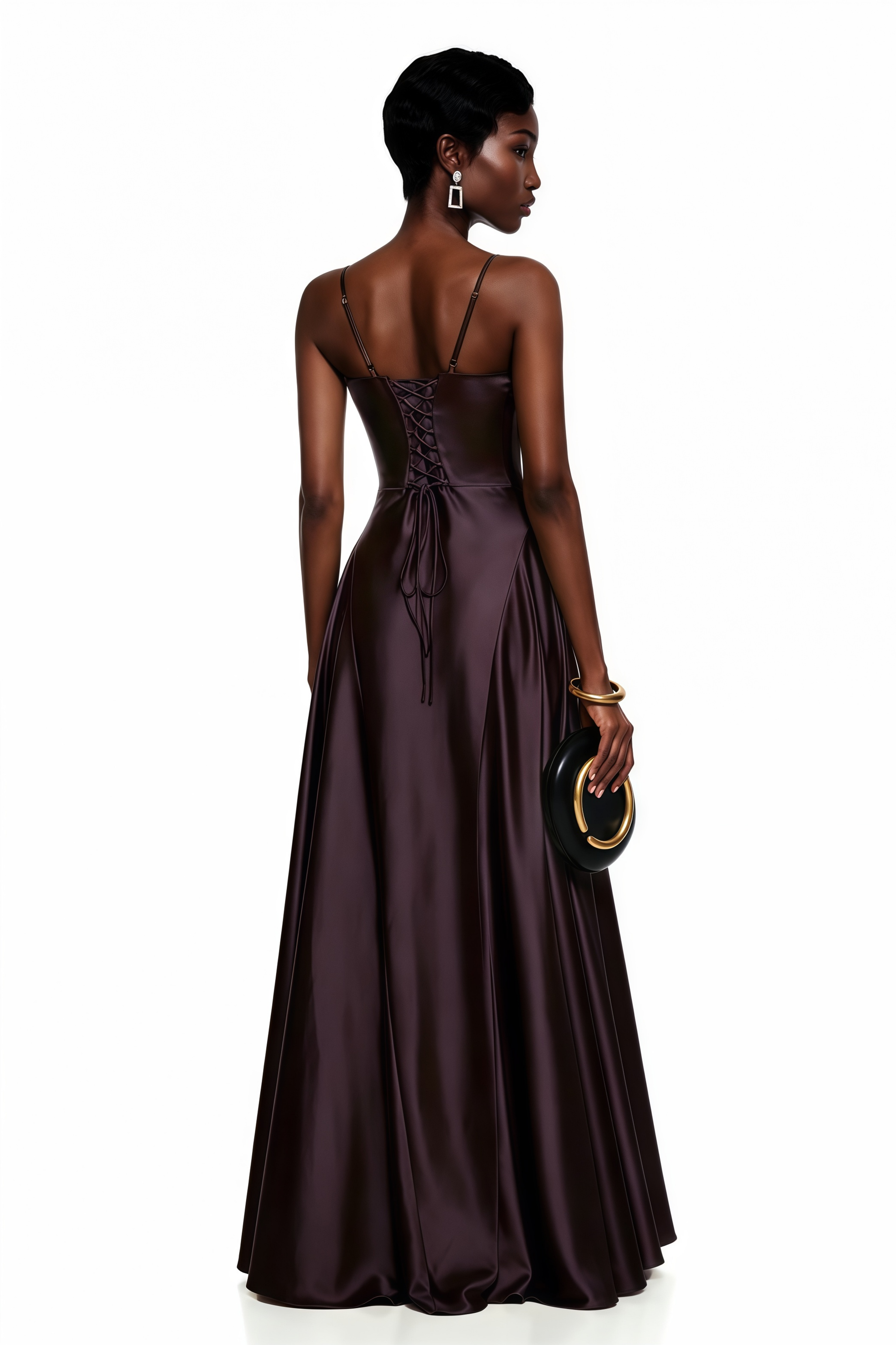 Salomé Purple V-Neck Flared Satin Maxi Dress