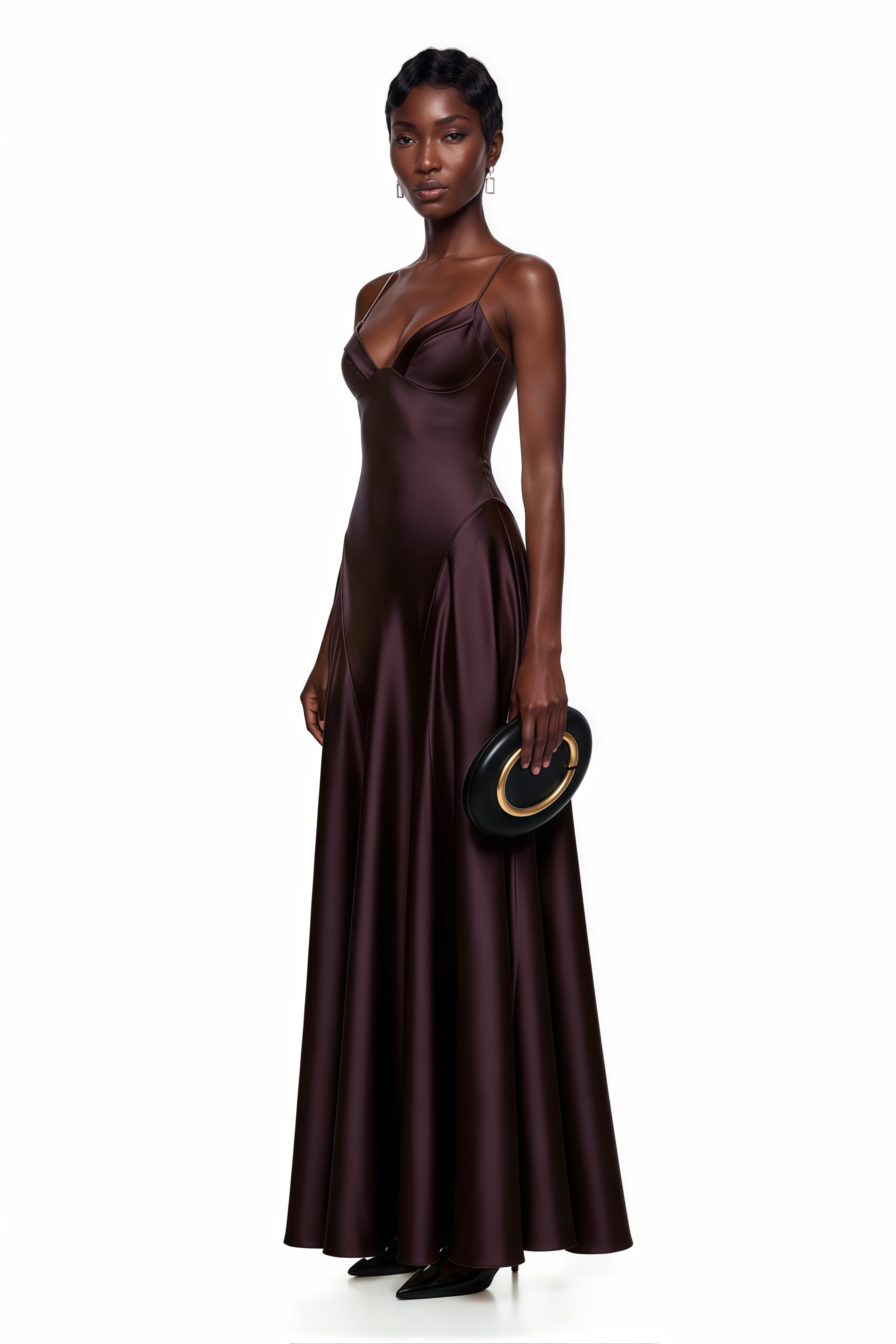 Salomé Purple V-Neck Flared Satin Maxi Dress