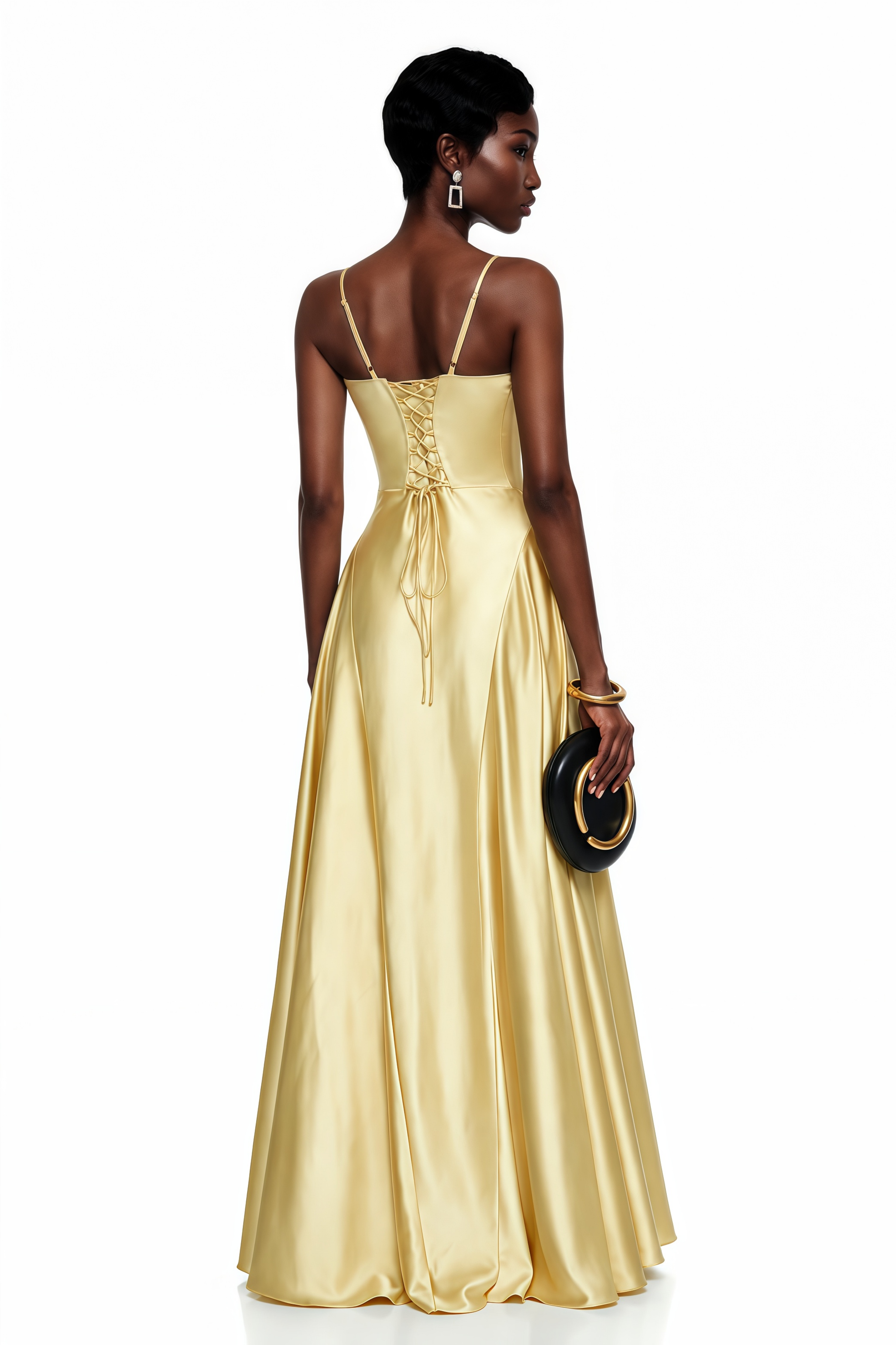 Salomé Yellow V-Neck Flared Satin Maxi Dress
